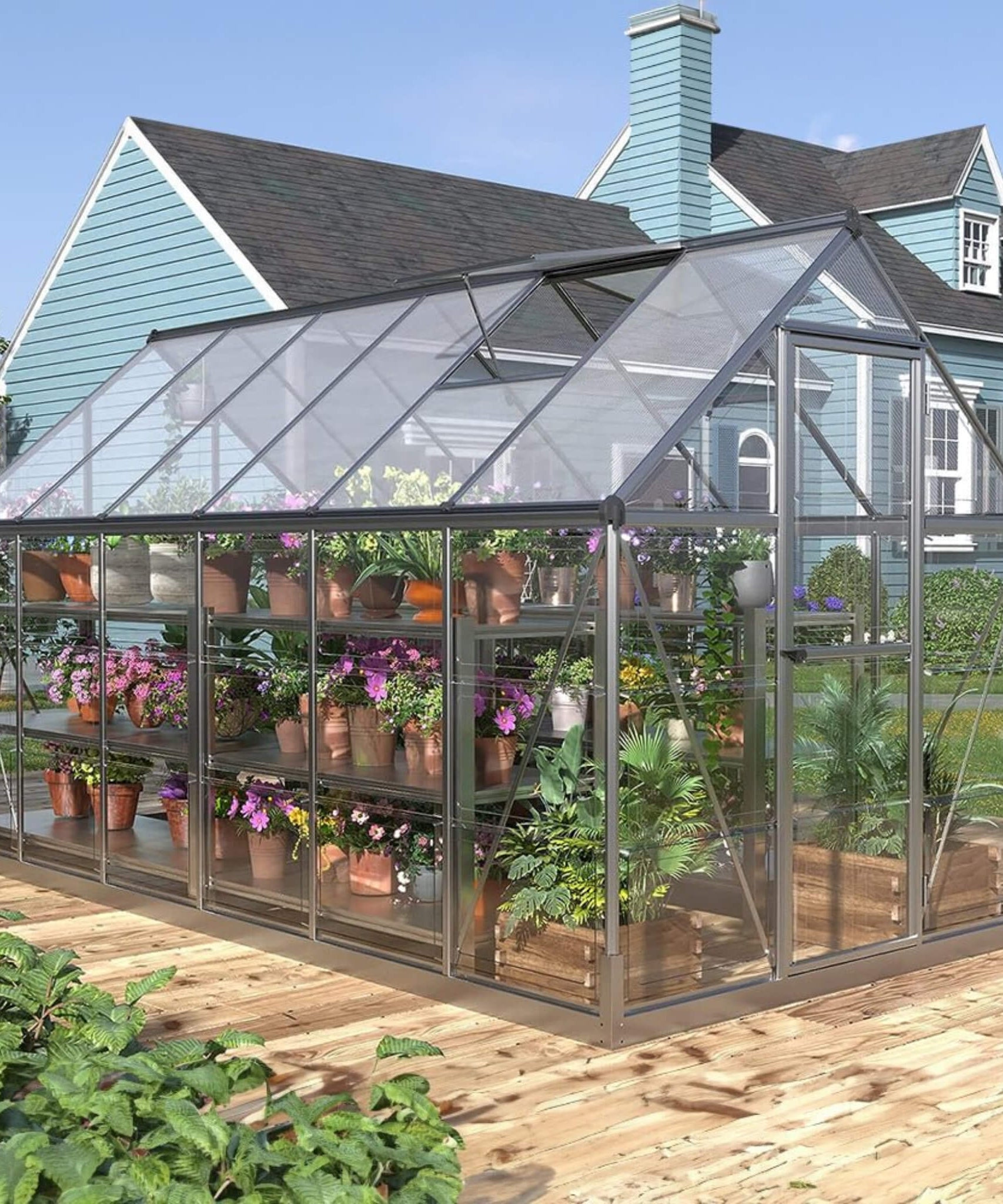[06X12FT] Heavy-Duty Outdoor Aluminum Polycarbonate Walk-In Greenhouse With Lockable Hinged Door (SAK85247)