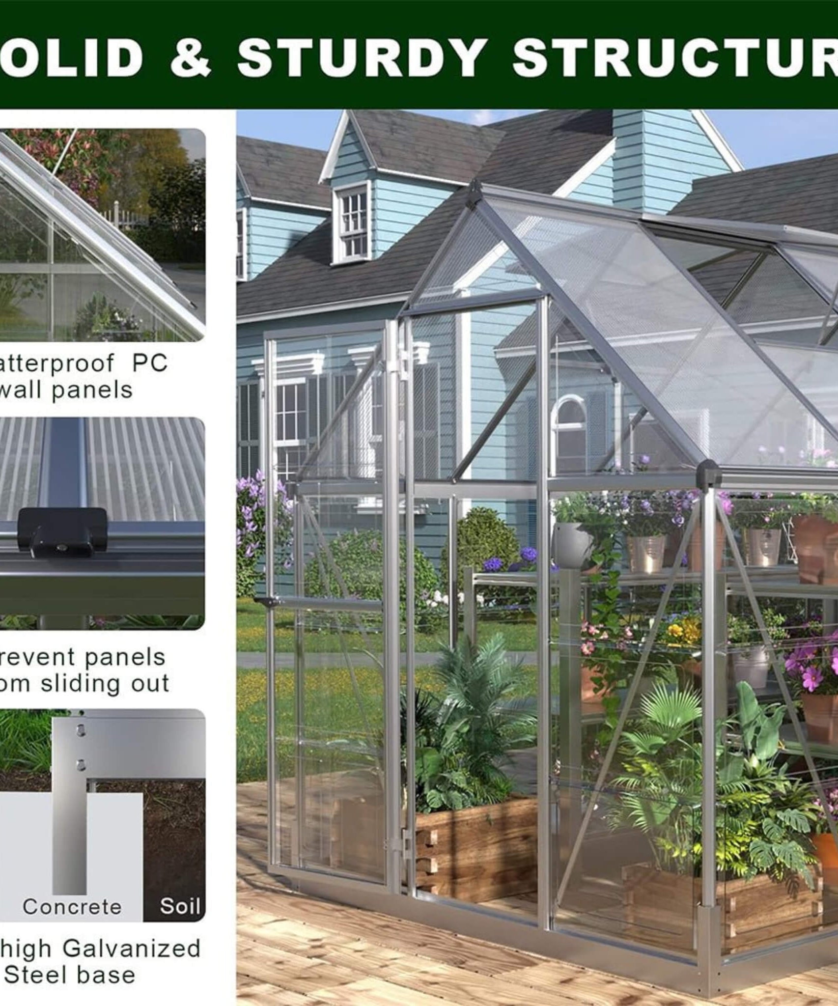 [06X12FT] Heavy-Duty Outdoor Aluminum Polycarbonate Walk-In Greenhouse With Lockable Hinged Door (SAK85247)