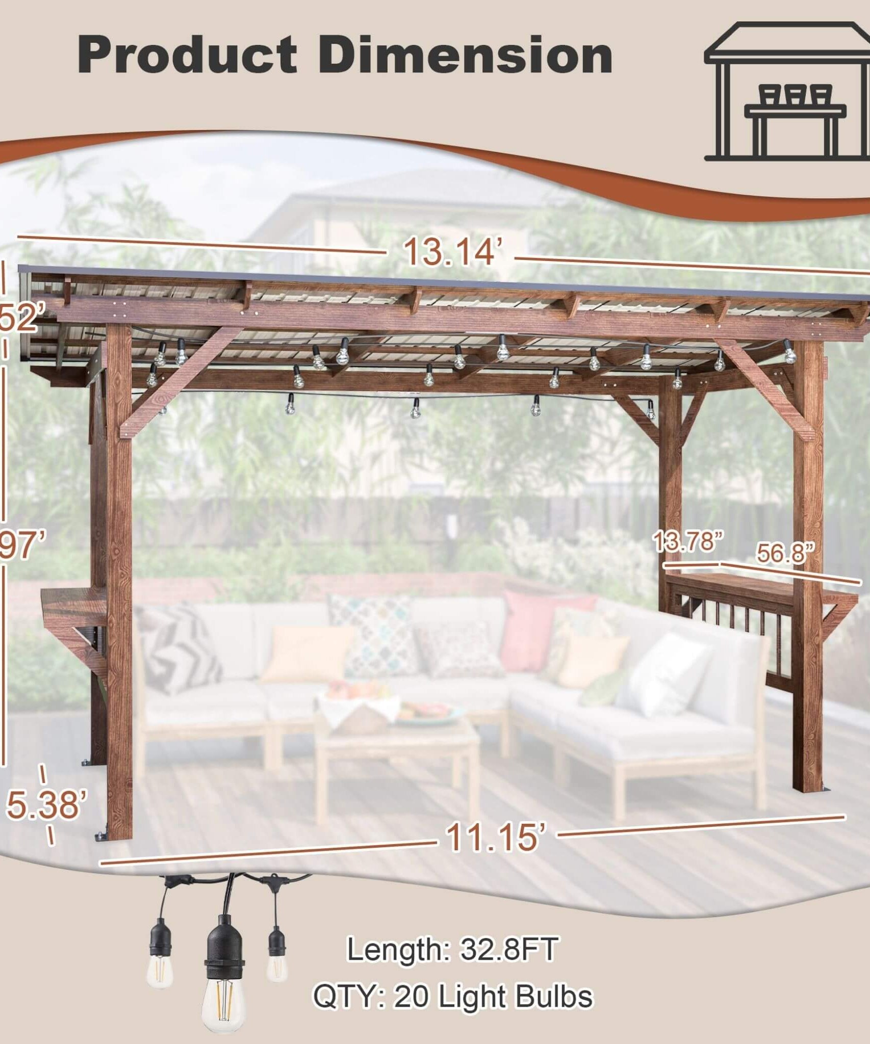 [06X13FT] Alora Durable Outdoor Hardtop BBQ Grill Shelter Gazebo With Shelves (SAK65420)
