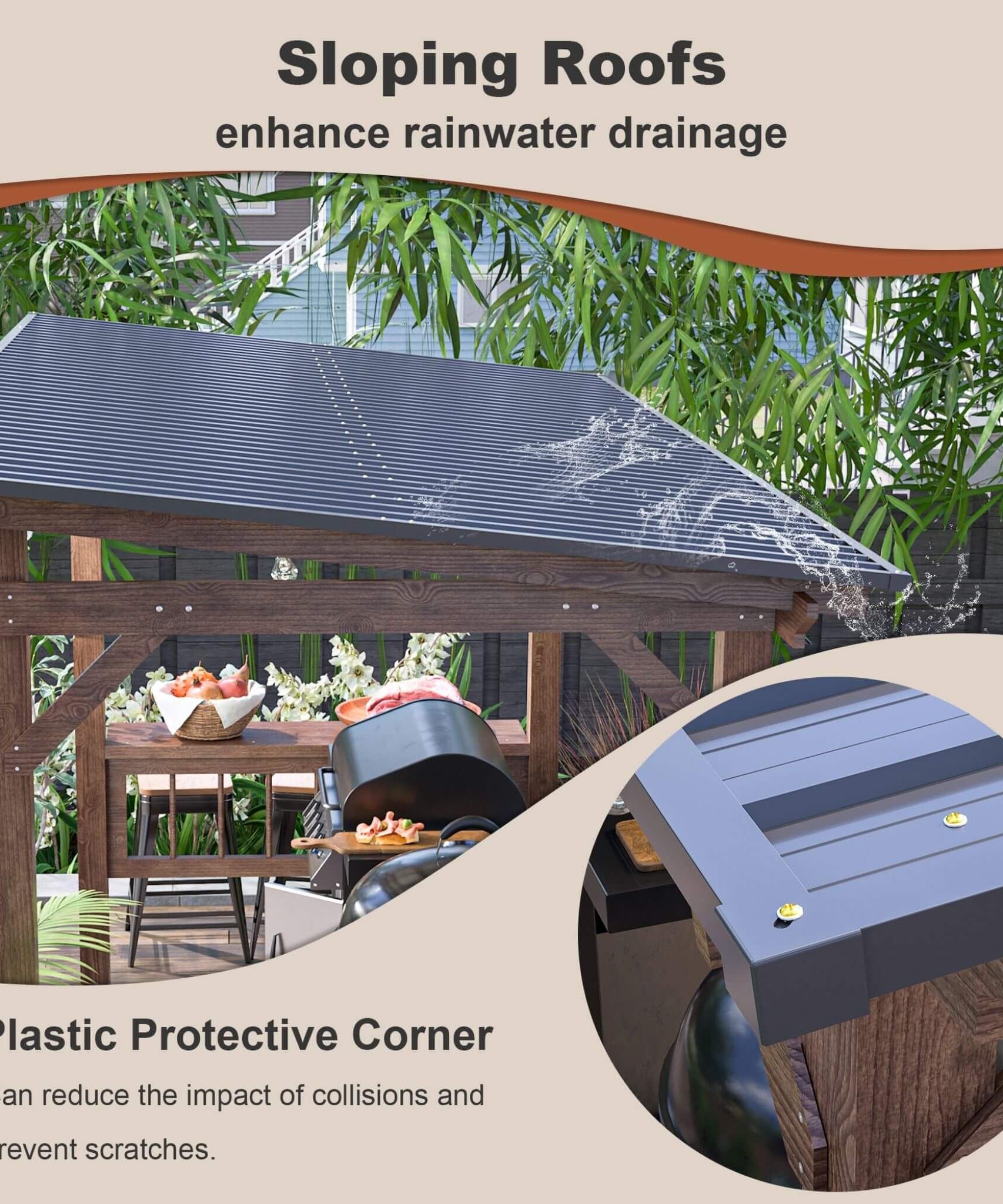 [06X13FT] Alora Durable Outdoor Hardtop BBQ Grill Shelter Gazebo With Shelves (SAK65420)