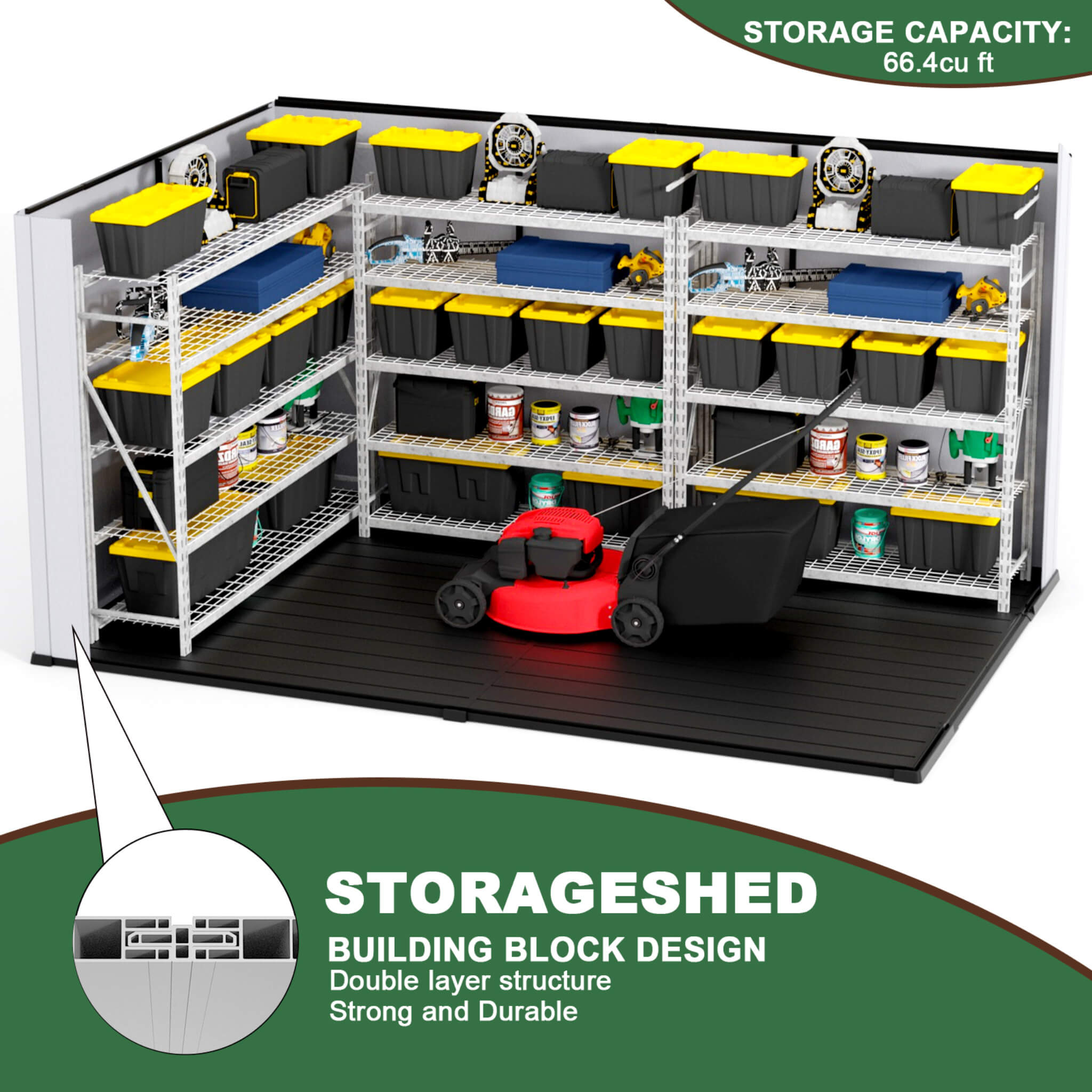[07X10FT] Alora Heavy-Duty Weather-Resistant Steel-Reinforced Plastic Storage Shed With Floor (SAK93148)
