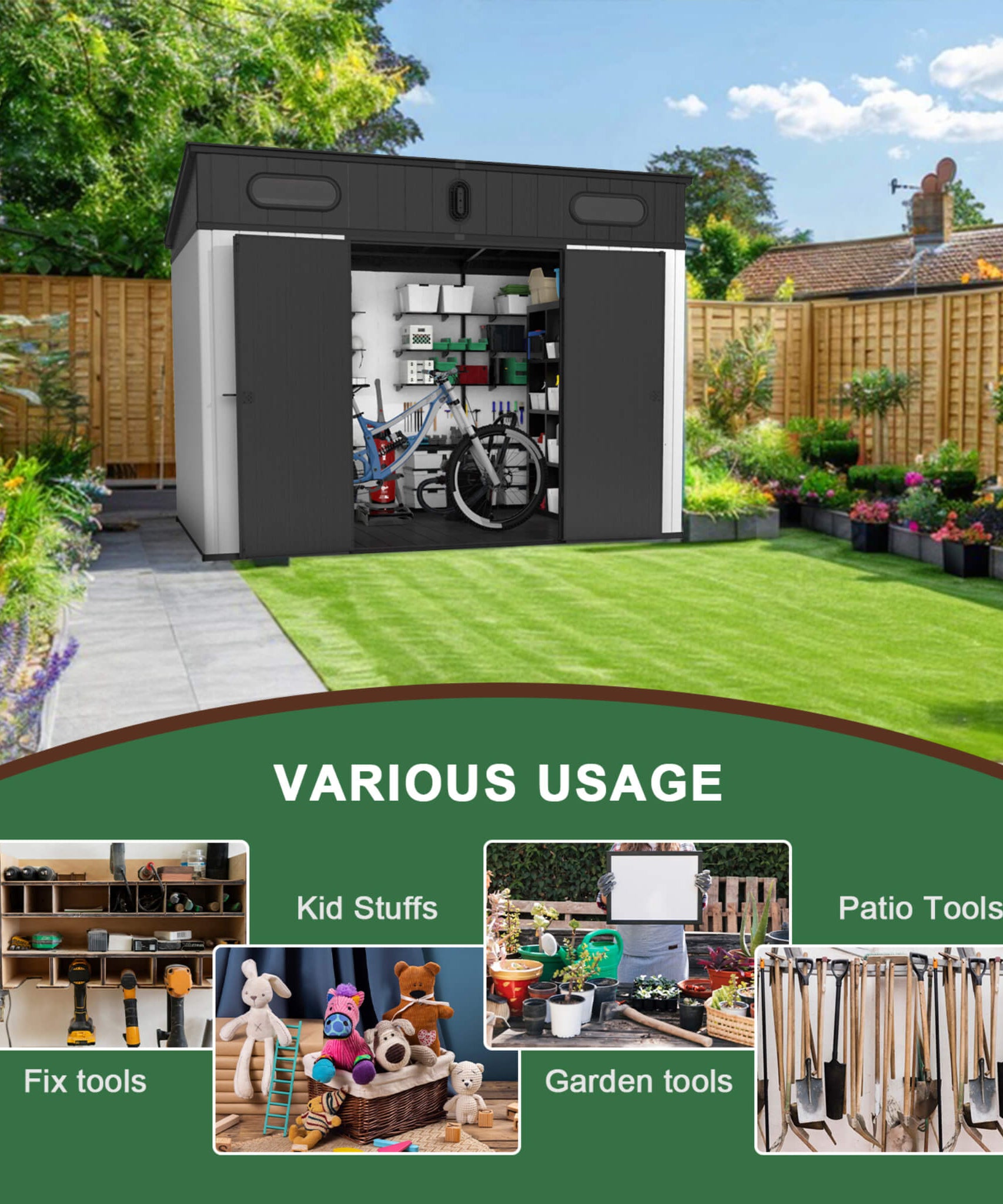 [07X10FT] Alora Heavy-Duty Weather-Resistant Steel-Reinforced Plastic Storage Shed With Floor (SAK93148)