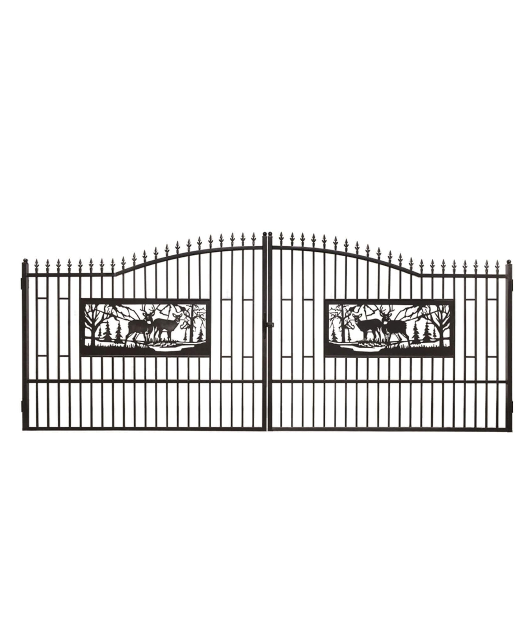 [07X20FT] Heavy-Duty Deer Motif Style Bi-Parting Galvanized Steel Driveway Entrance Gate (SAK68731)