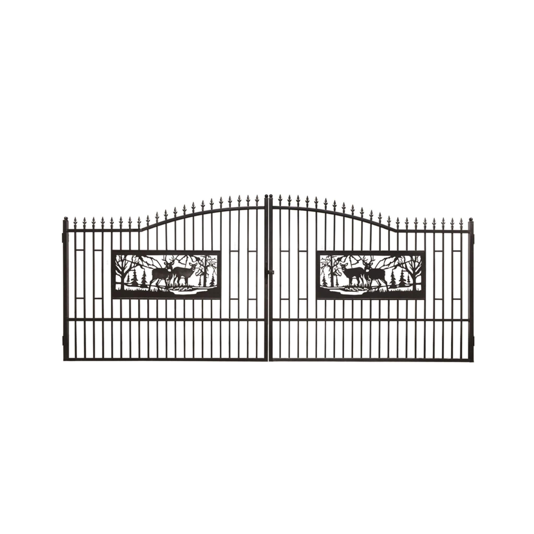 [07X20FT] Heavy-Duty Deer Motif Style Bi-Parting Galvanized Steel Driveway Entrance Gate (SAK68731)