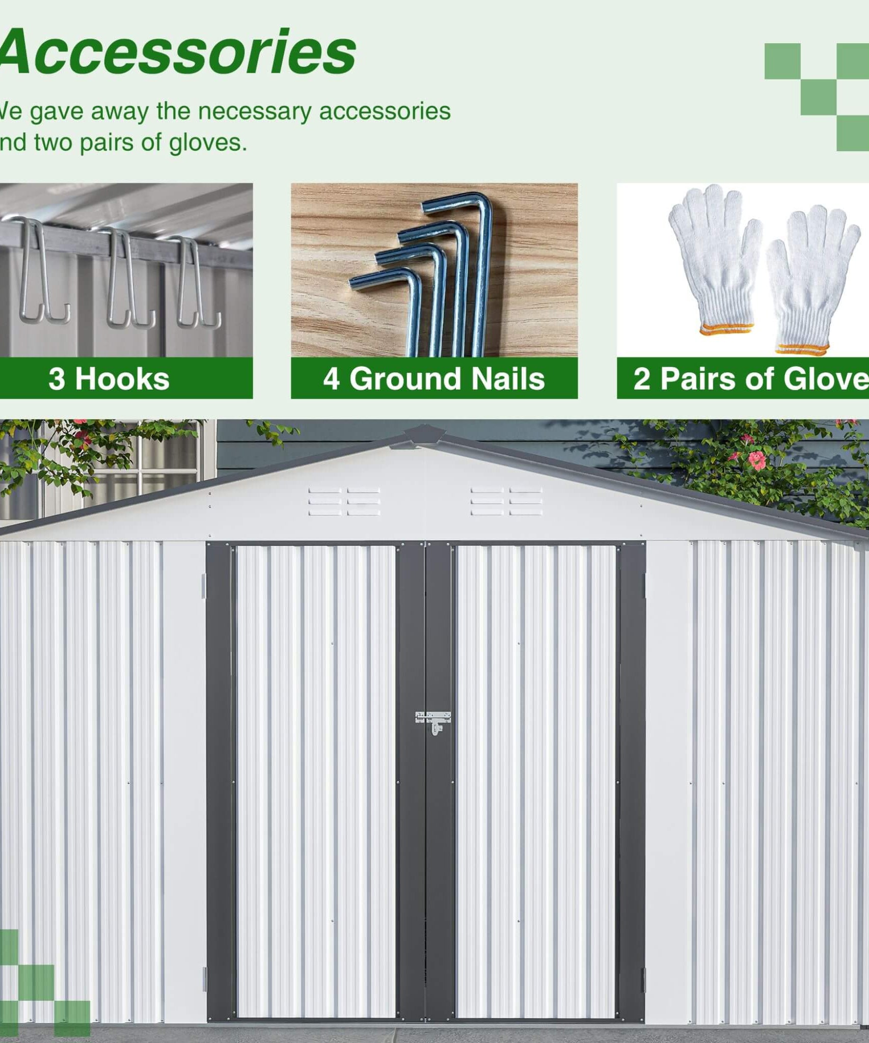 [08X10FT] Alora Heavy-Duty Outdoor All-Weather Metal Garden Tool Shed (SAK28501)