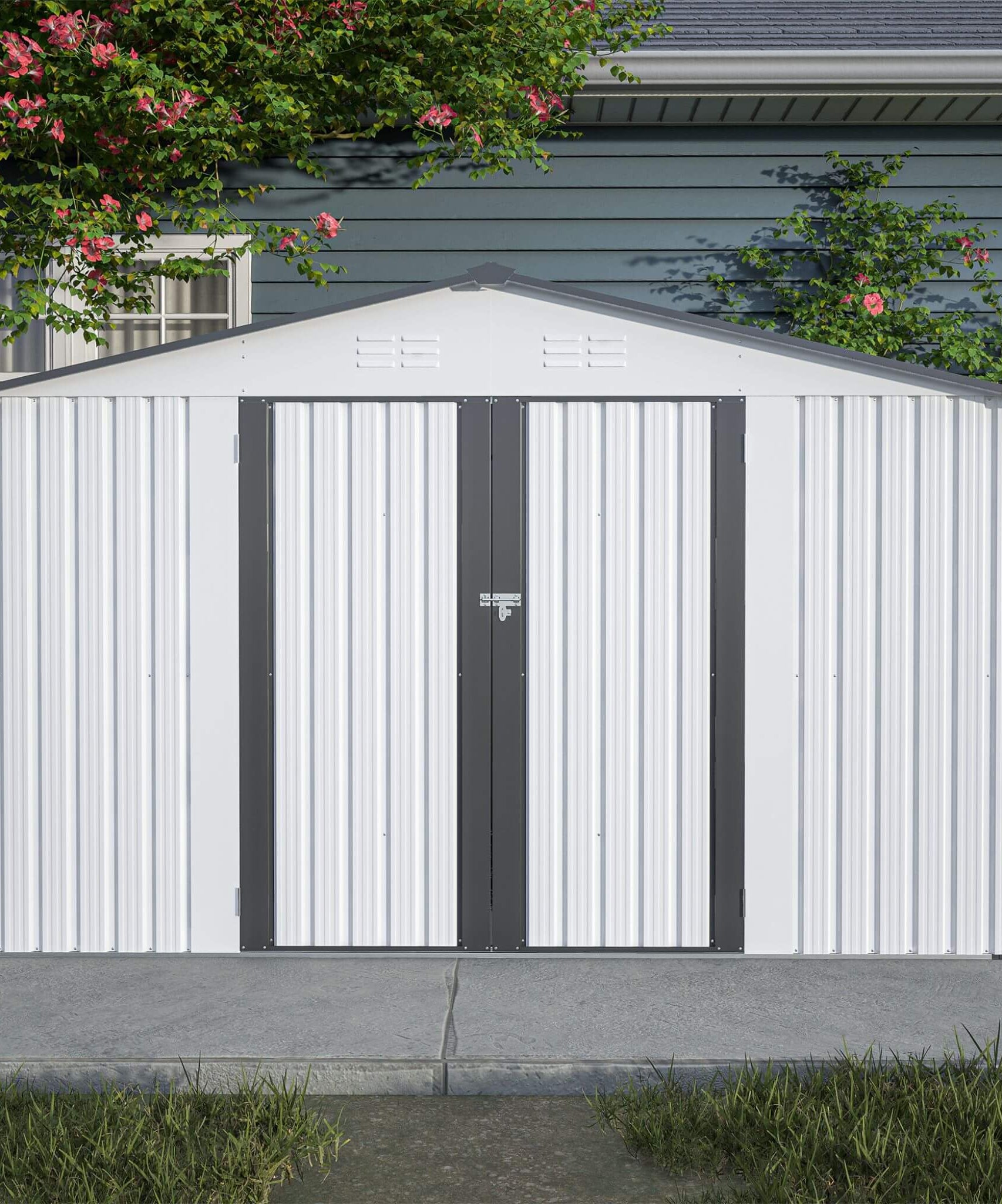 [08X10FT] Alora Heavy-Duty Outdoor All-Weather Metal Garden Tool Shed (SAK28501)