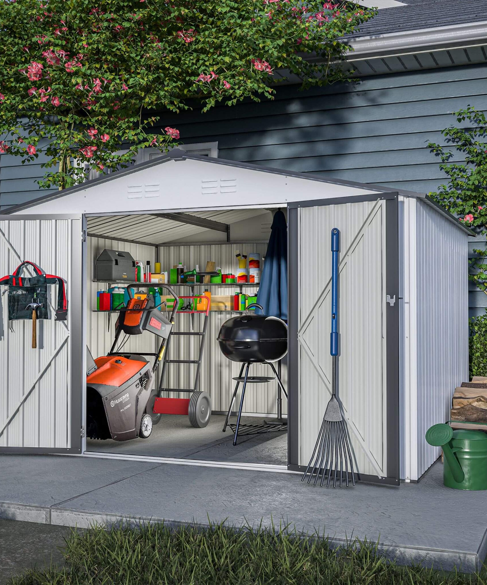 [08X10FT] Alora Heavy-Duty Outdoor All-Weather Metal Garden Tool Shed (SAK28501)