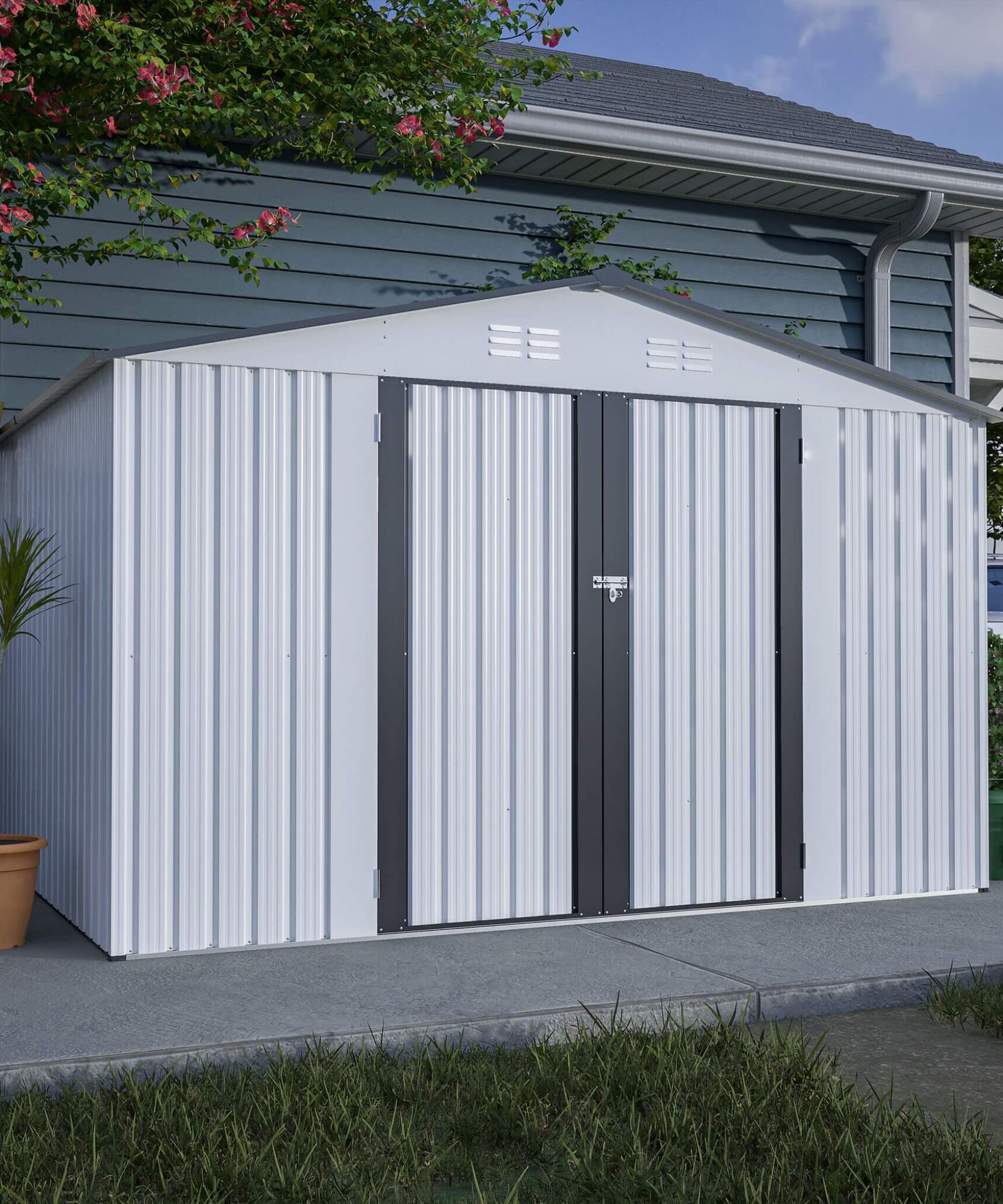 [08X10FT] Alora Heavy-Duty Outdoor All-Weather Metal Garden Tool Shed (SAK28501)