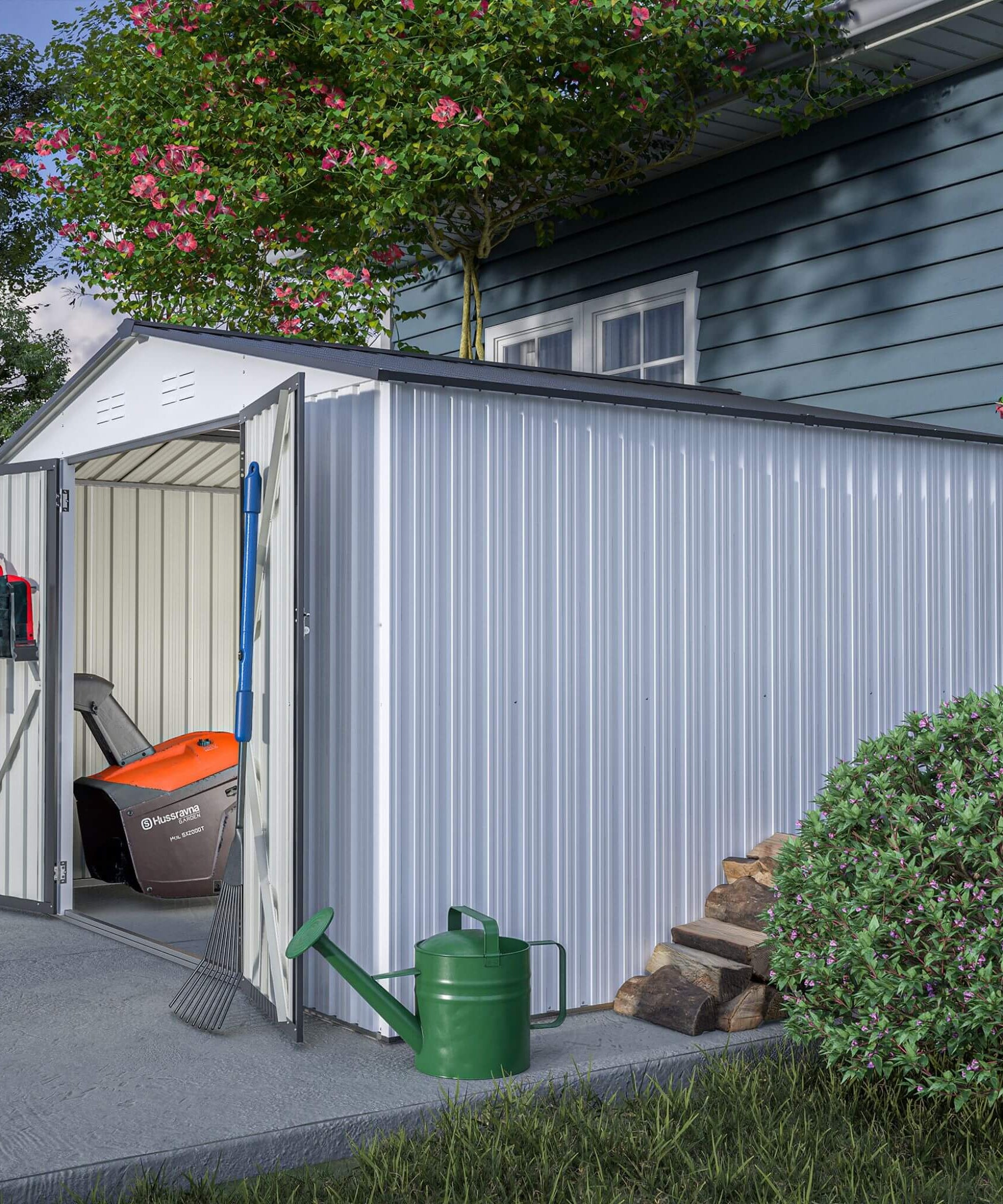 [08X10FT] Alora Heavy-Duty Outdoor All-Weather Metal Garden Tool Shed (SAK28501)