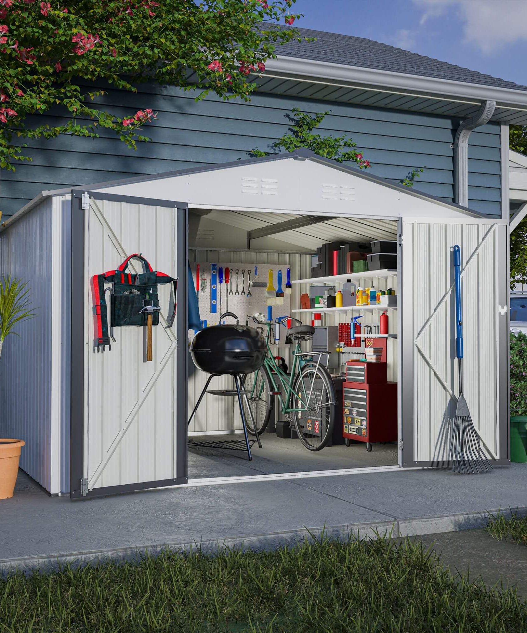 [08X10FT] Alora Heavy-Duty Outdoor All-Weather Metal Garden Tool Shed (SAK28501)