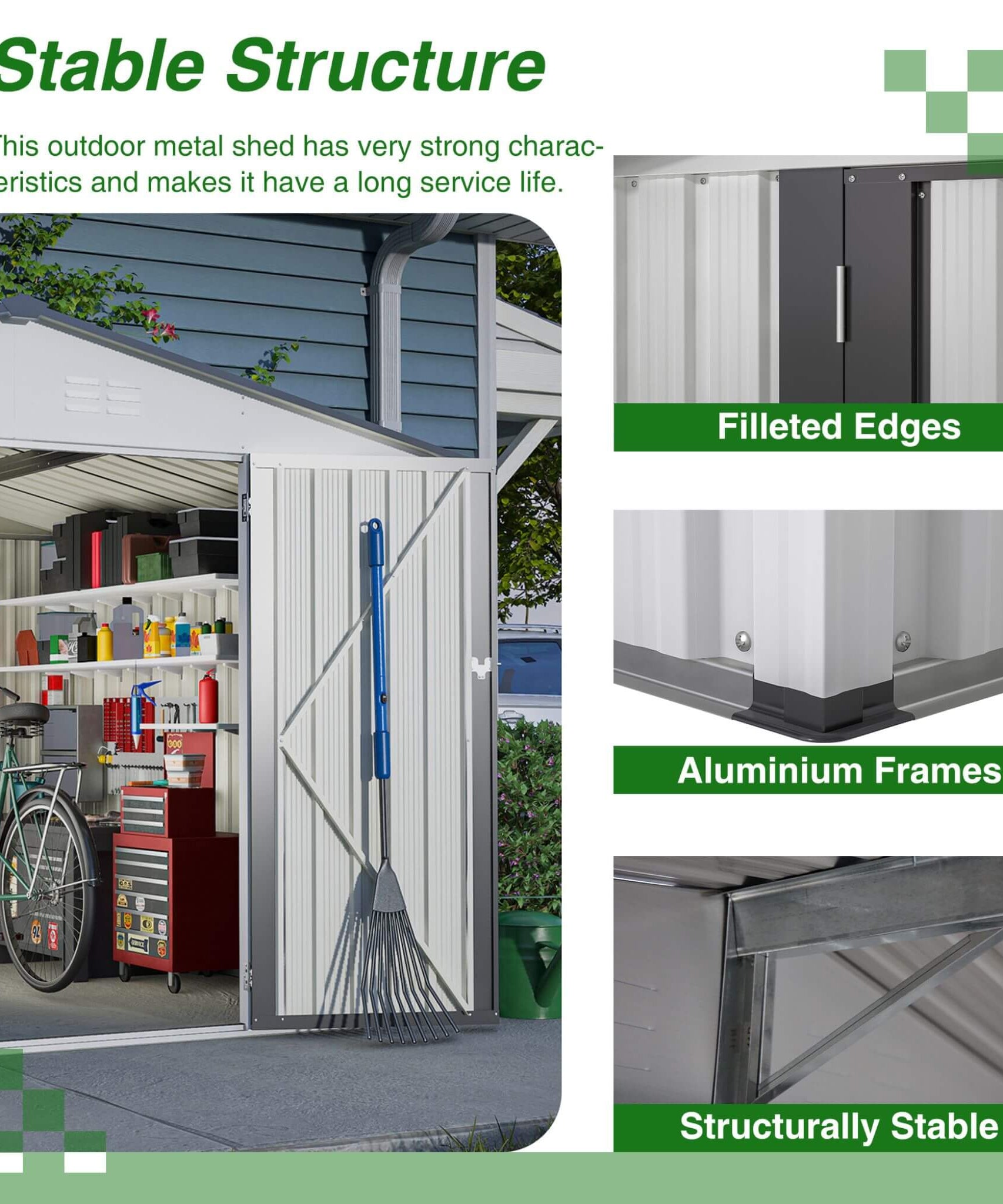 [08X10FT] Alora Heavy-Duty Outdoor All-Weather Metal Garden Tool Shed (SAK28501)