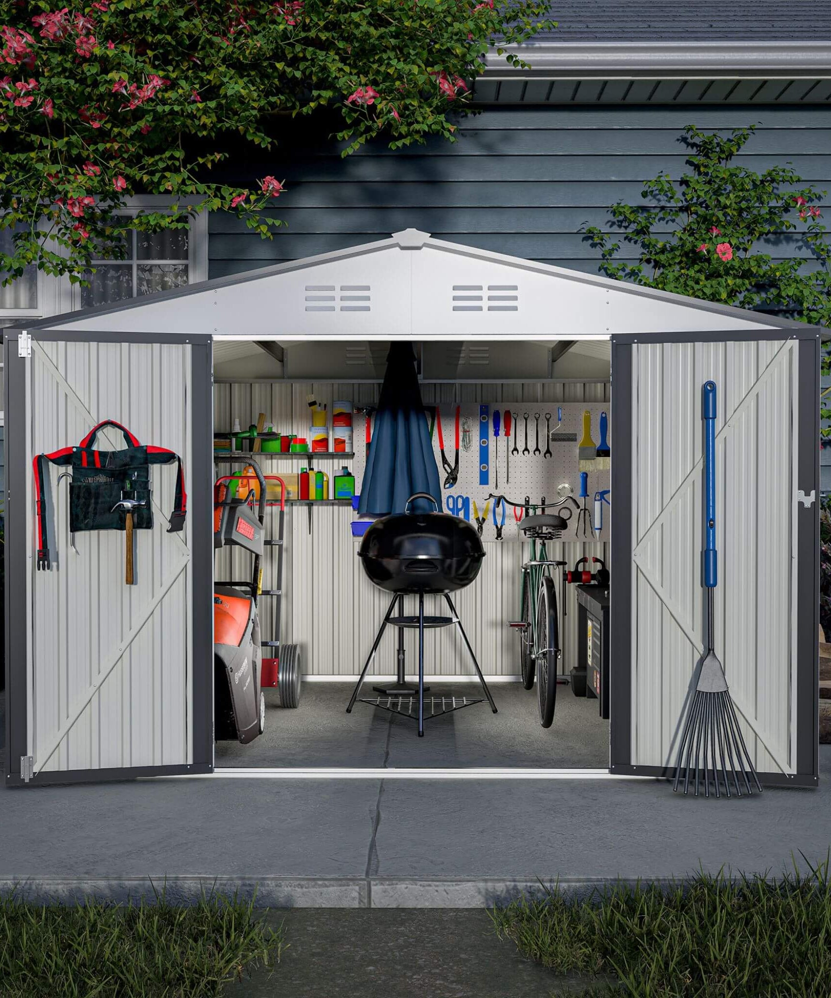 [08X10FT] Alora Heavy-Duty Outdoor All-Weather Metal Garden Tool Shed (SAK28501)