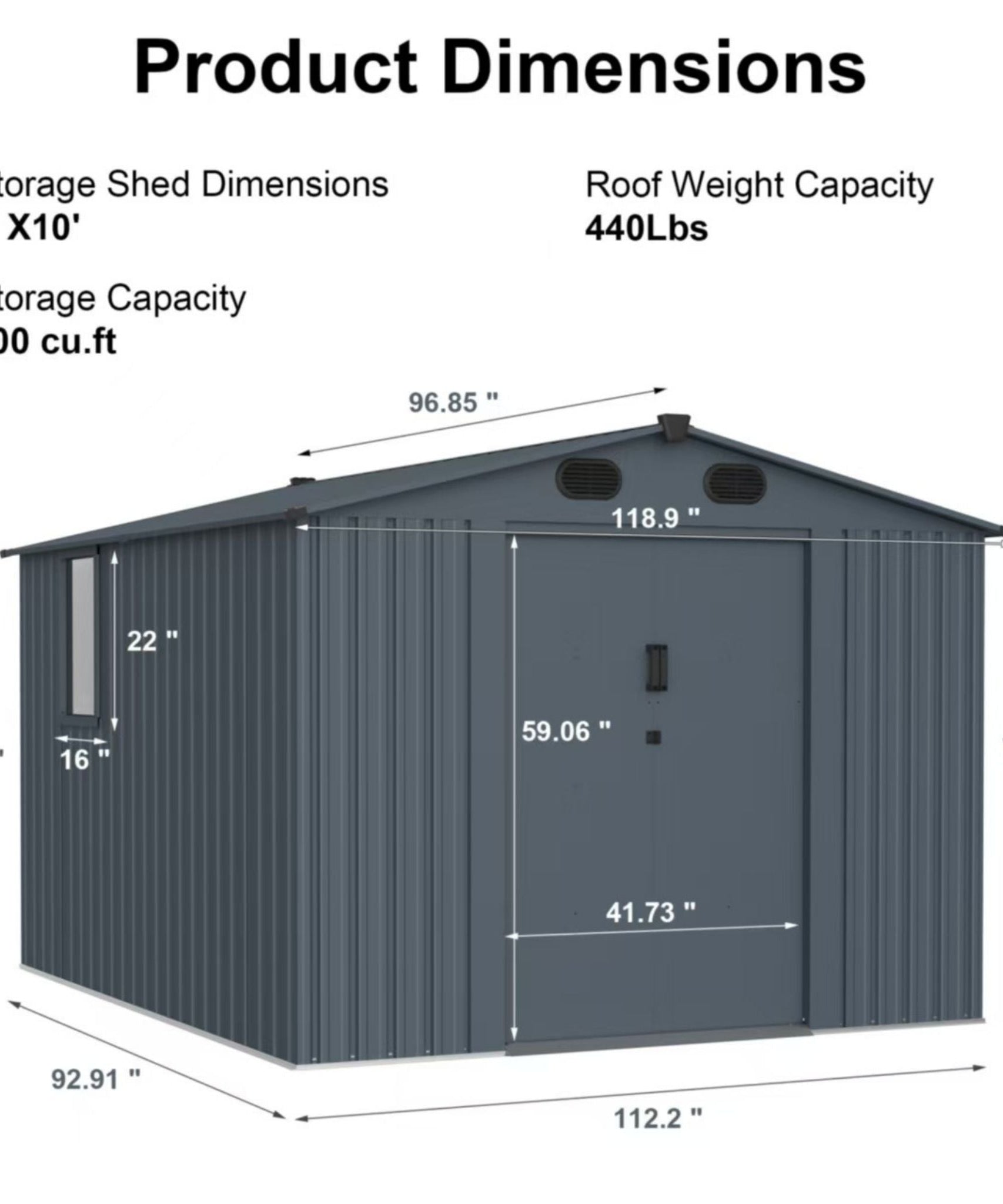 [08X10FT] Alora Large Outdoor Metal Backyard Garden Storage Tool Shed With Window And Lockable Doors (SAK68140)