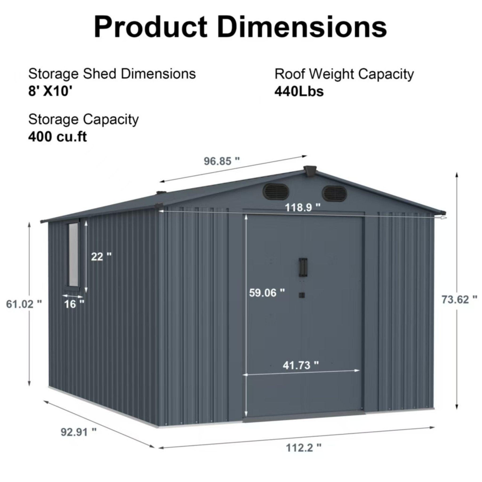 [08X10FT] Alora Large Outdoor Metal Backyard Garden Storage Tool Shed With Window And Lockable Doors (SAK68140)