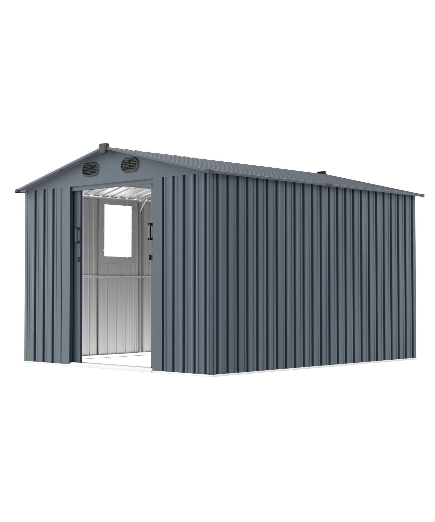 [08X10FT] Alora Large Outdoor Metal Backyard Garden Storage Tool Shed With Window And Lockable Doors (SAK68140)