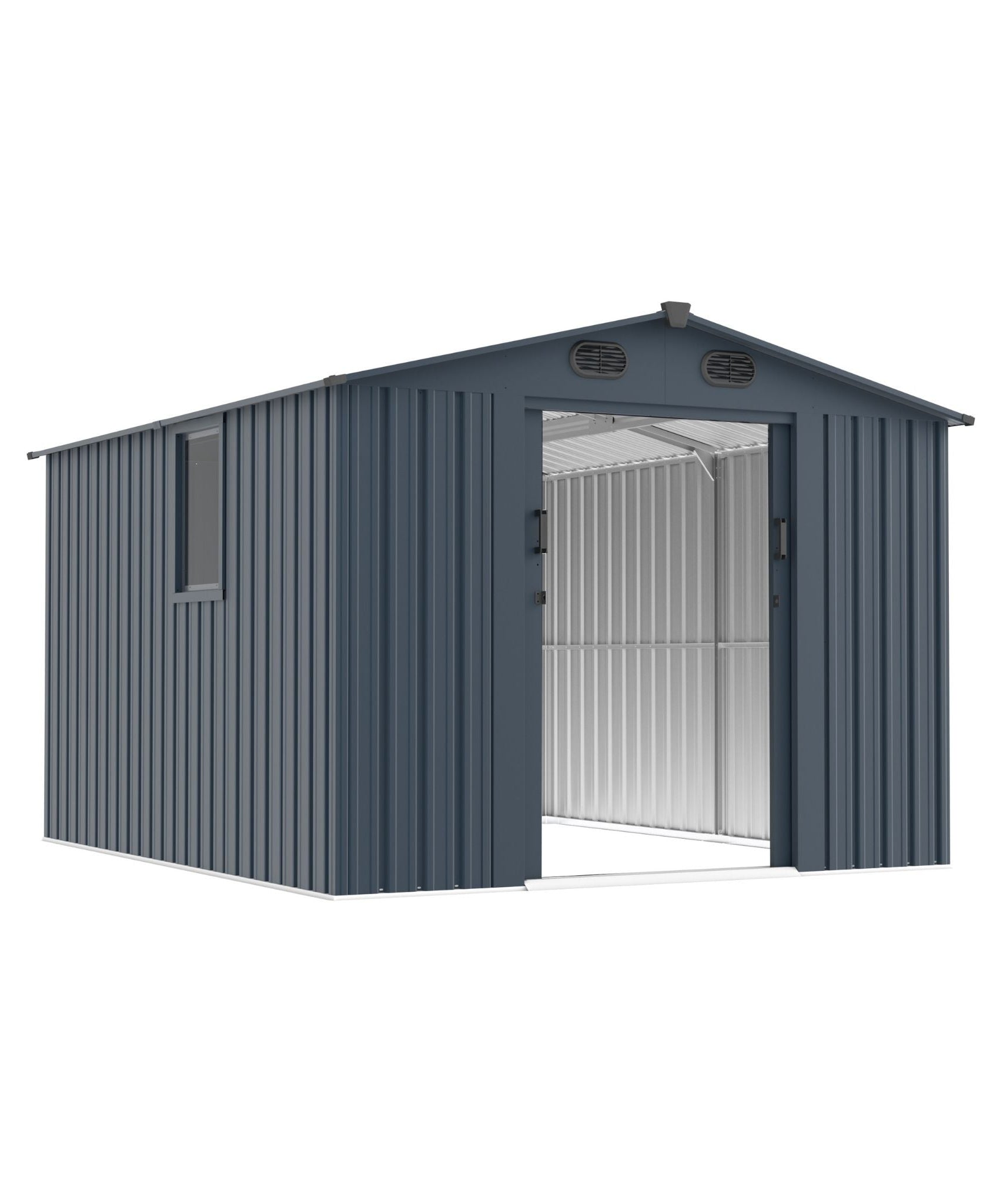 [08X10FT] Alora Large Outdoor Metal Backyard Garden Storage Tool Shed With Window And Lockable Doors (SAK68140)