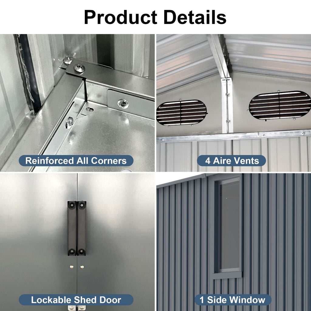 [08X10FT] Alora Large Outdoor Metal Backyard Garden Storage Tool Shed With Window And Lockable Doors (SAK68140)
