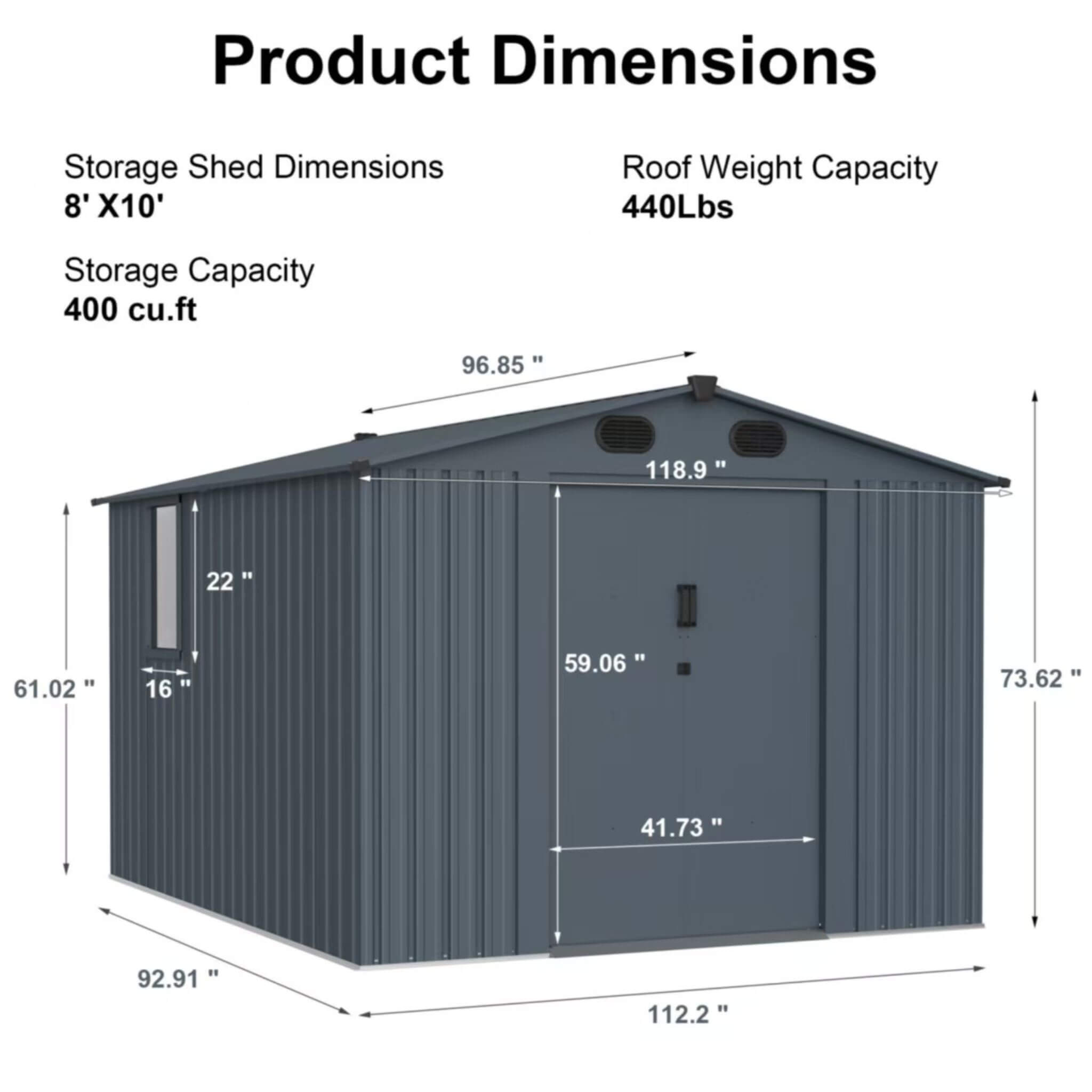 [08X10FT] Alora Large Outdoor Metal Storage Tool Shed With Window And Lockable Doors (SAK32987)