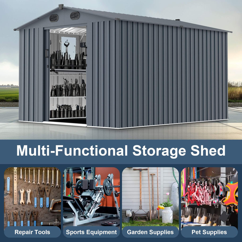 [08X10FT] Alora Large Outdoor Metal Storage Tool Shed With Window And Lockable Doors (SAK32987)