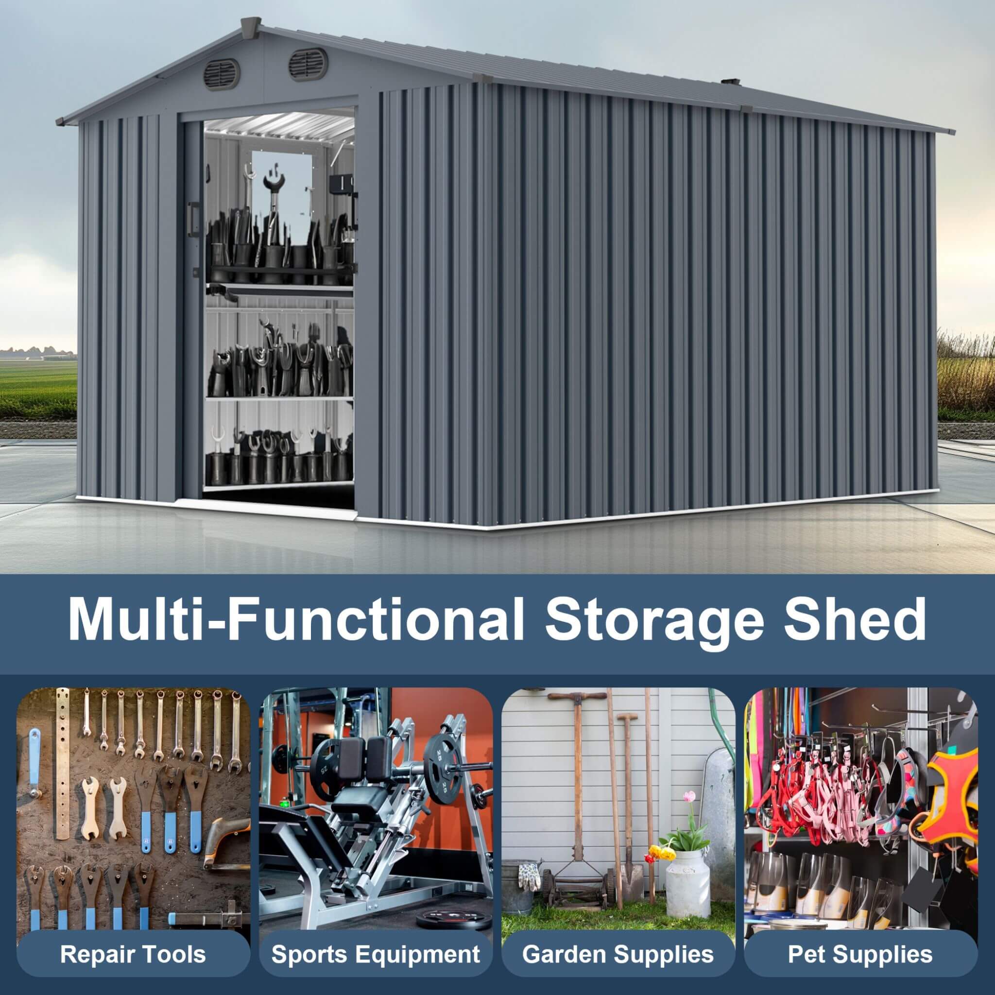 [08X10FT] Alora Large Outdoor Metal Storage Tool Shed With Window And Lockable Doors (SAK32987)