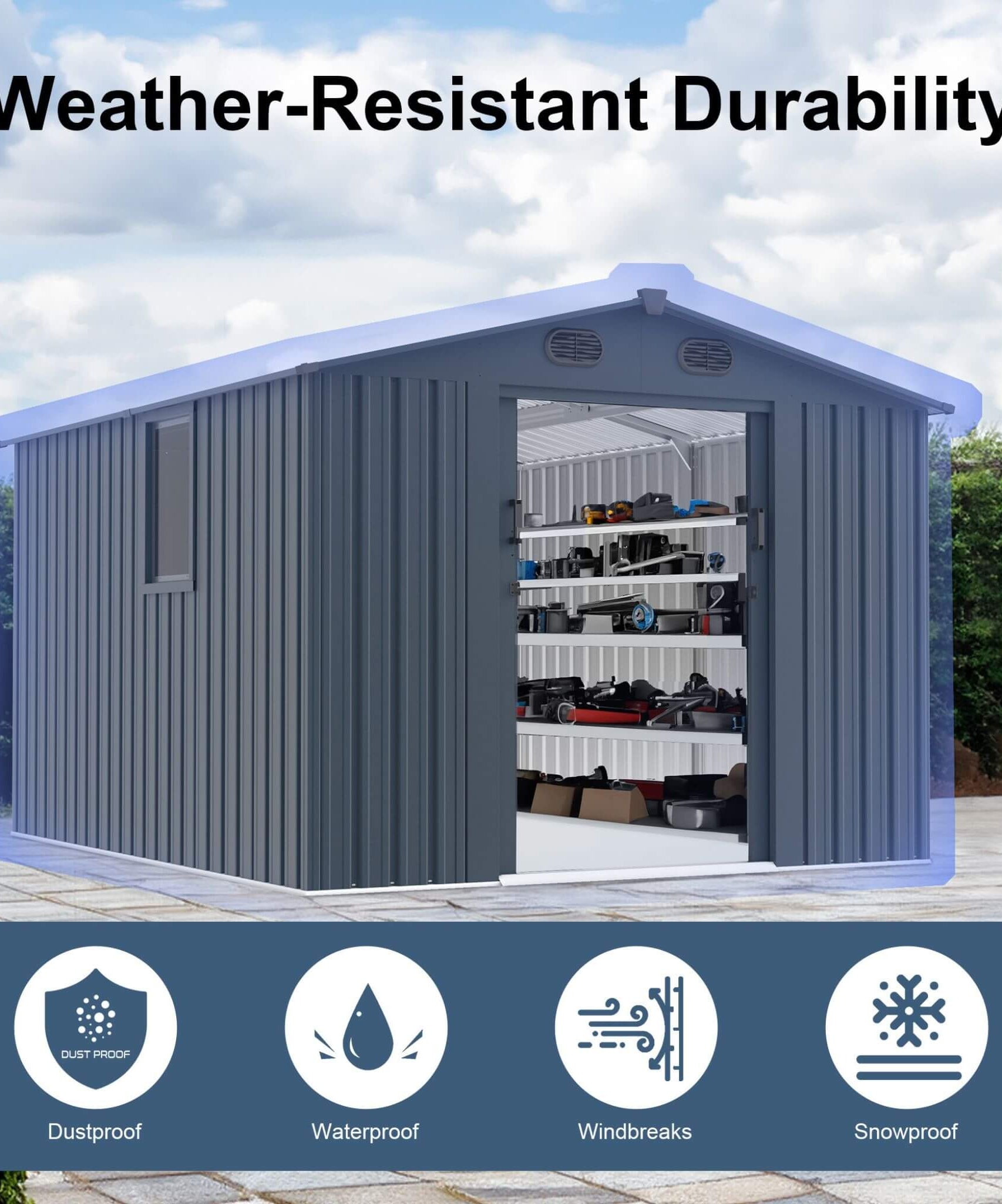 [08X10FT] Alora Large Outdoor Metal Storage Tool Shed With Window And Lockable Doors (SAK32987)
