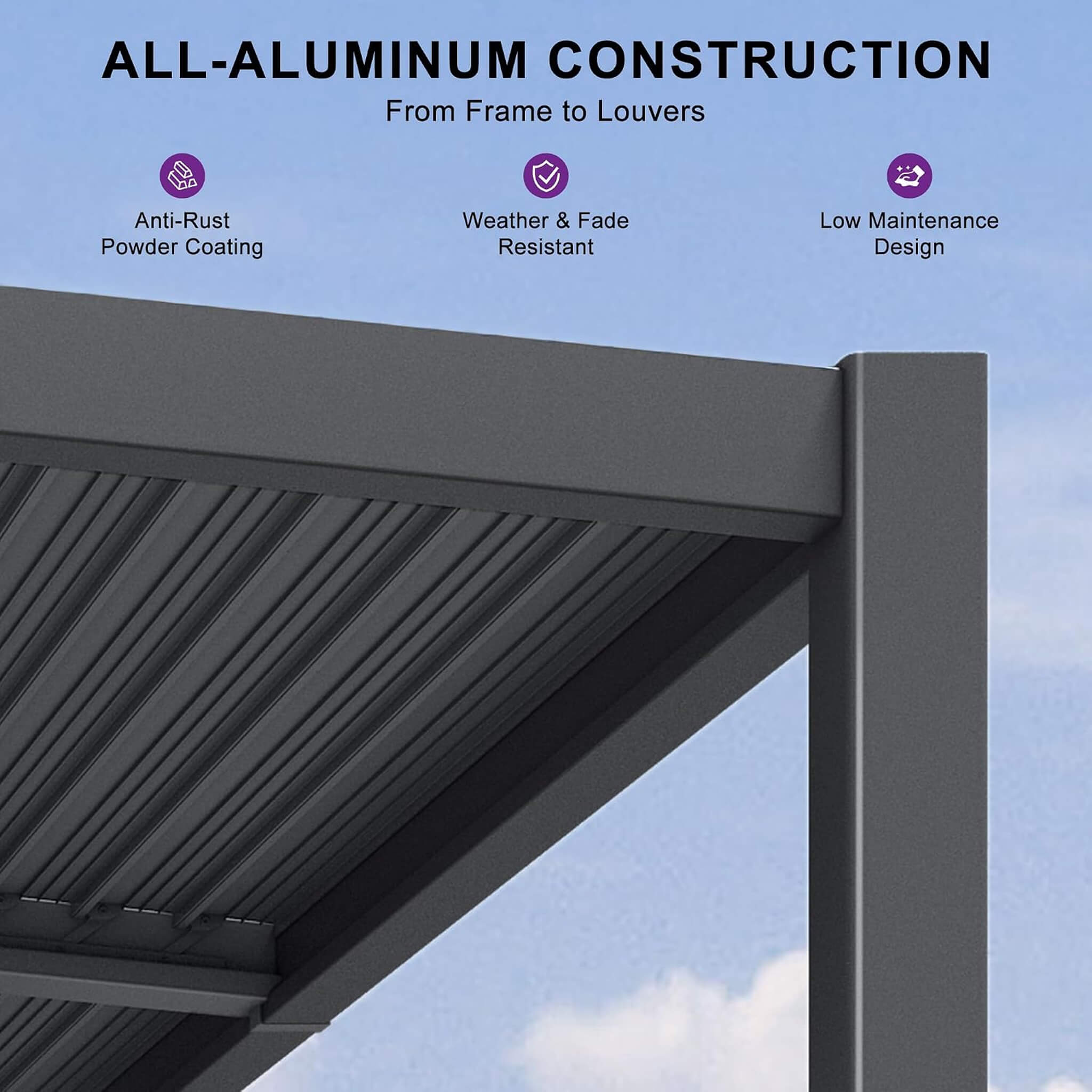 [08X10FT] Alora Modern Louvered Aluminum Pergola With Sloped Roof (SAK12169)