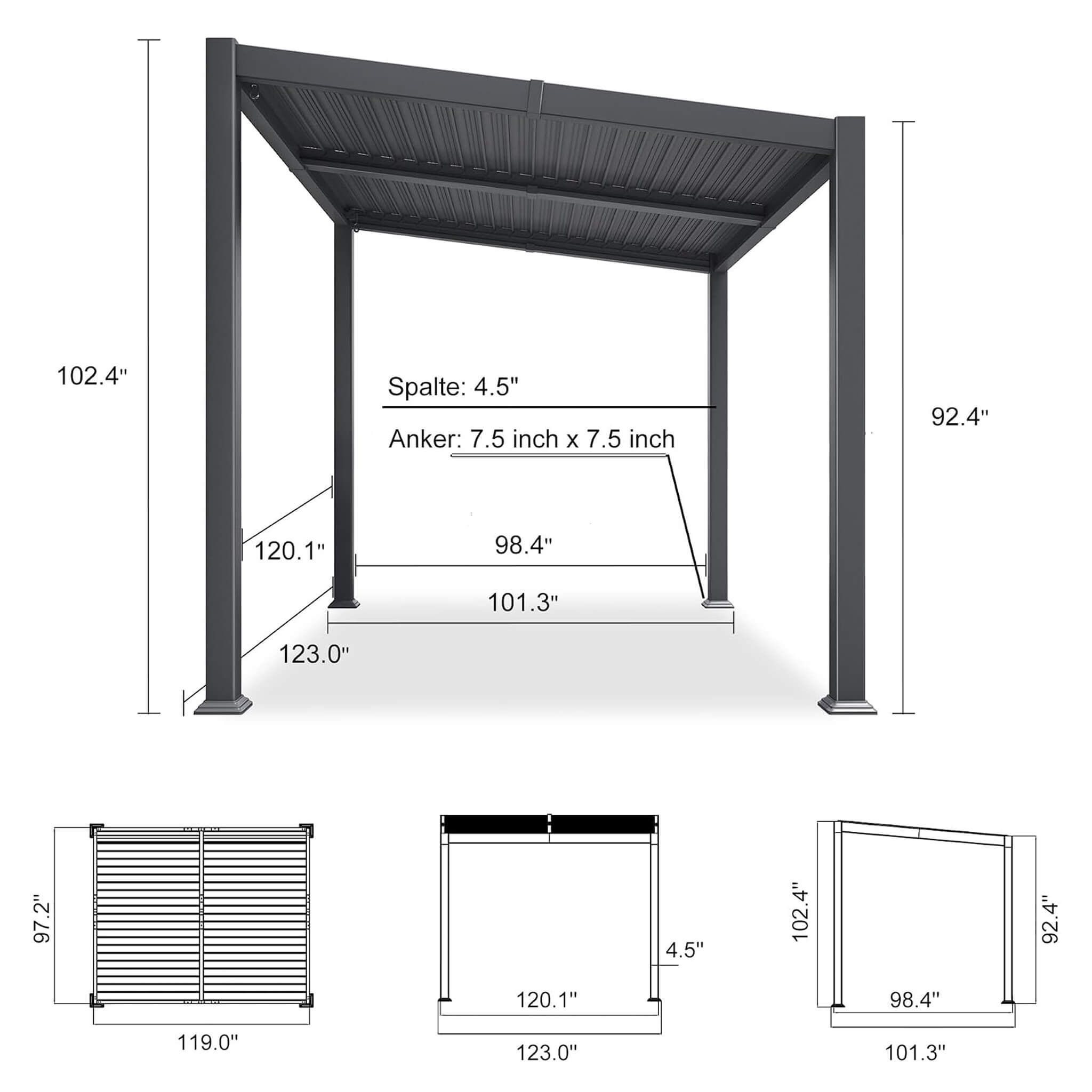 [08X10FT] Alora Modern Louvered Aluminum Pergola With Sloped Roof (SAK12169)