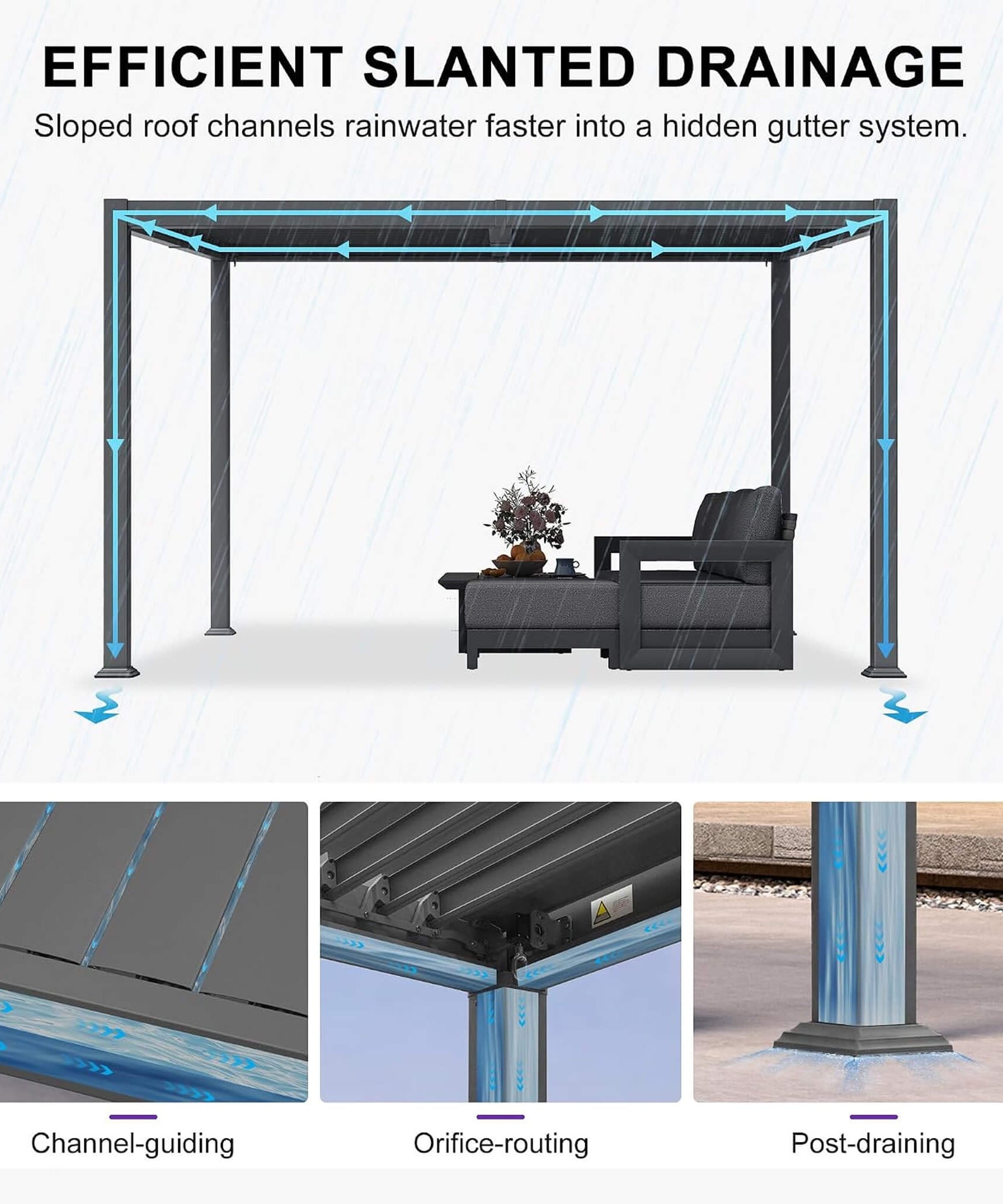 [08X10FT] Alora Modern Louvered Aluminum Pergola With Sloped Roof (SAK12169)