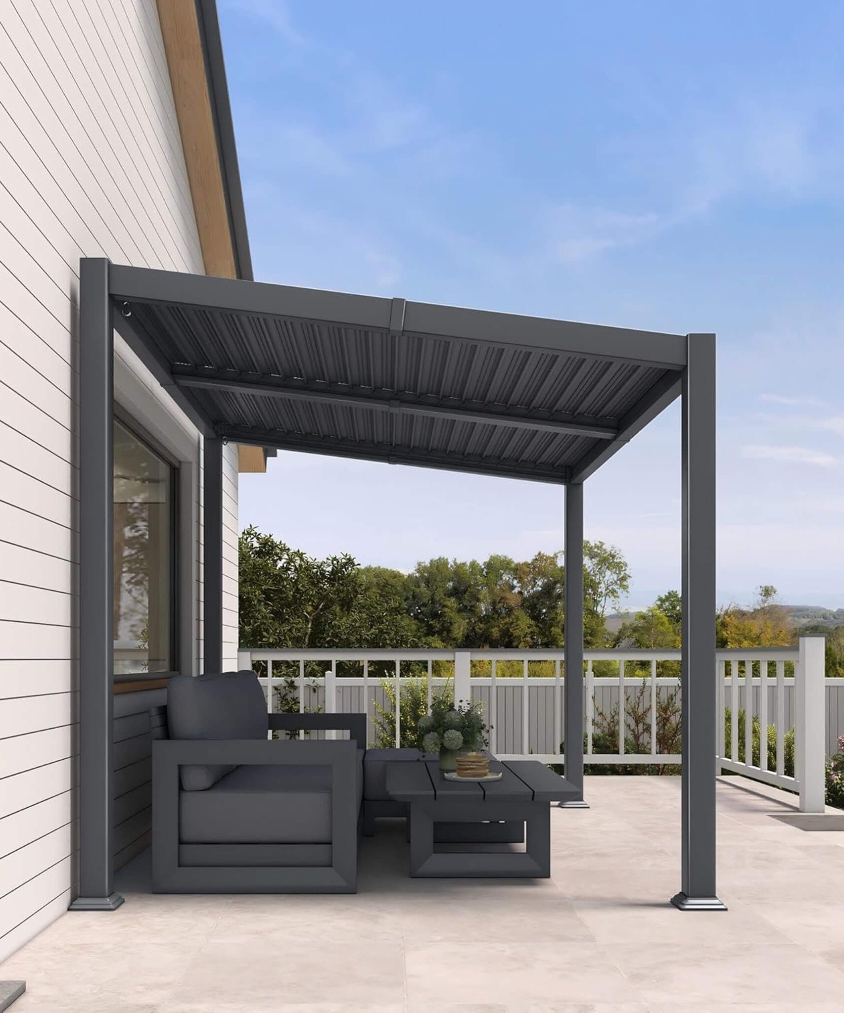 [08X10FT] Alora Modern Louvered Aluminum Pergola With Sloped Roof (SAK12169)