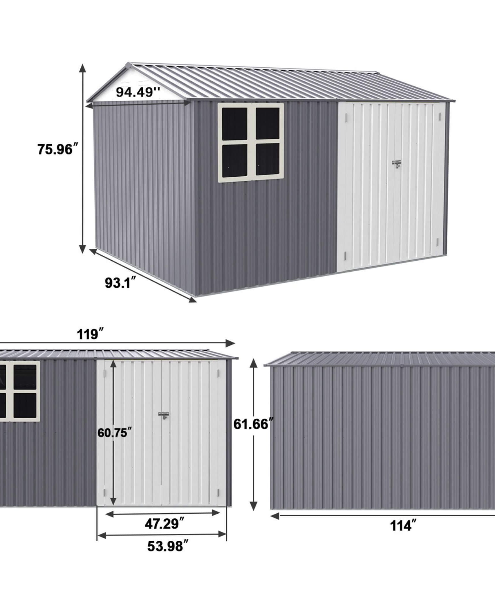 [08X10FT] Alora Outdoor Garden Tool Shed With Thickened Galvanized Steel, Sloped Roof, Vents And Double Lockable Doors (SAK66582)