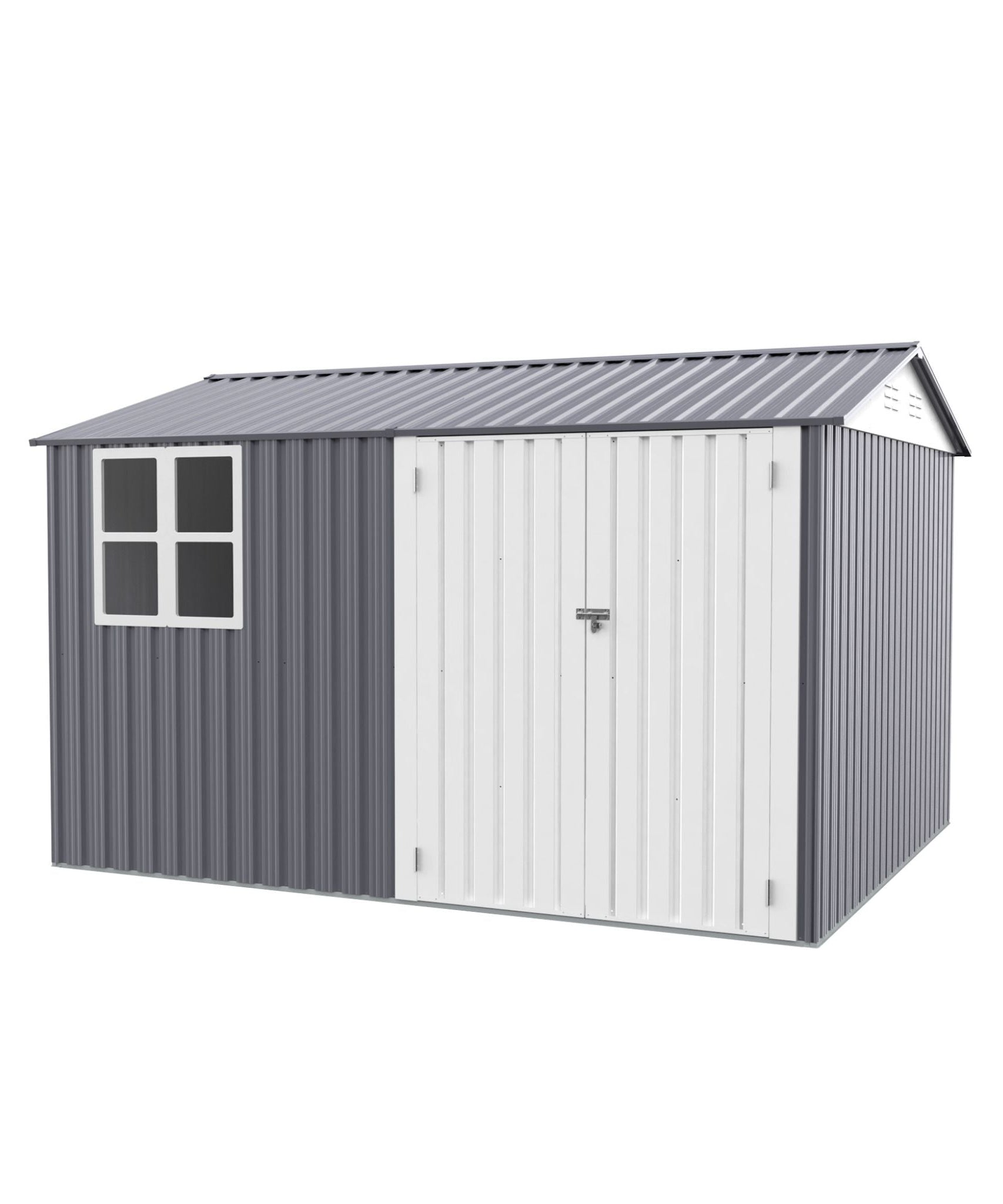 [08X10FT] Alora Outdoor Garden Tool Shed With Thickened Galvanized Steel, Sloped Roof, Vents And Double Lockable Doors (SAK66582)