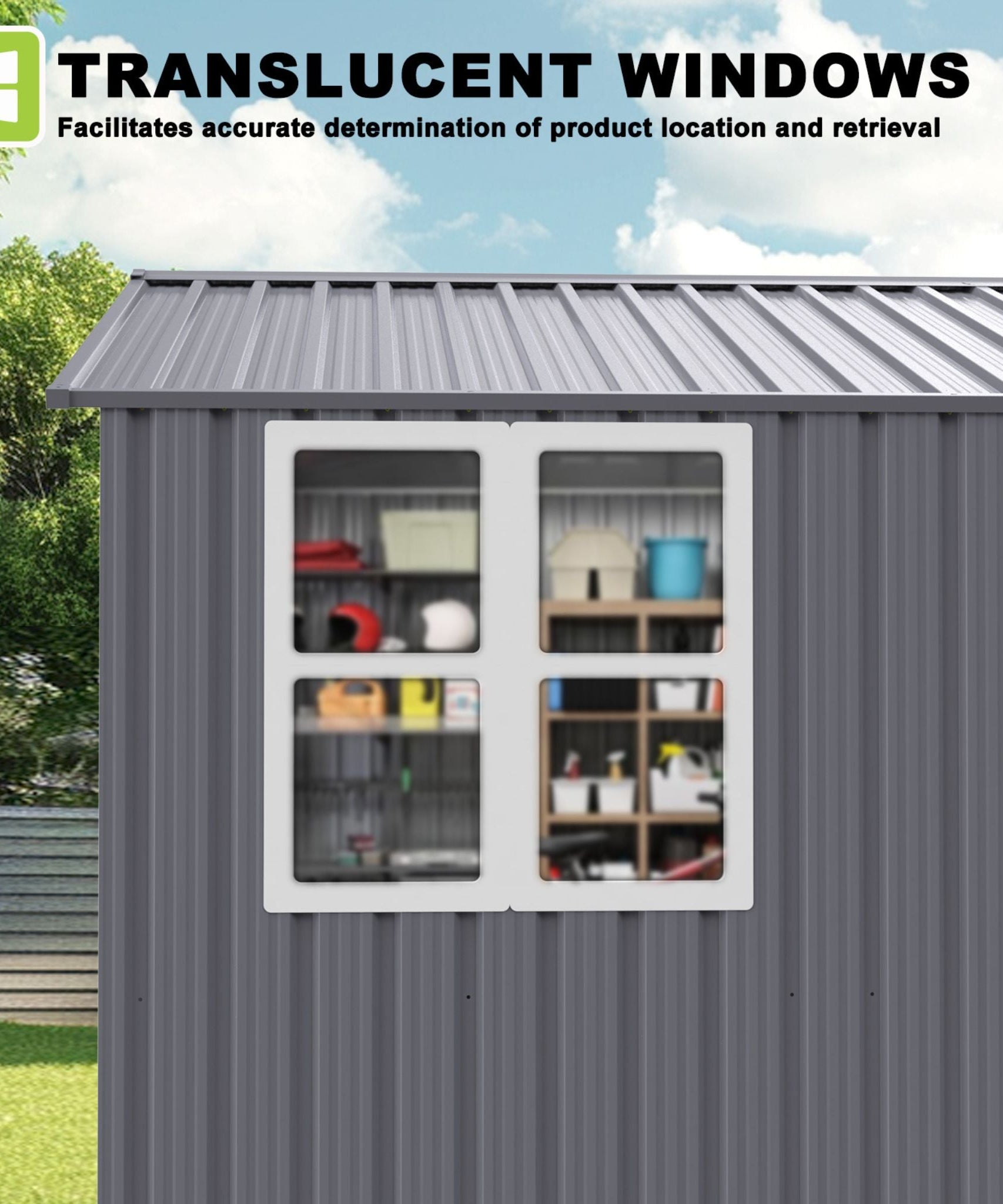 [08X10FT] Alora Outdoor Garden Tool Shed With Thickened Galvanized Steel, Sloped Roof, Vents And Double Lockable Doors (SAK66582)