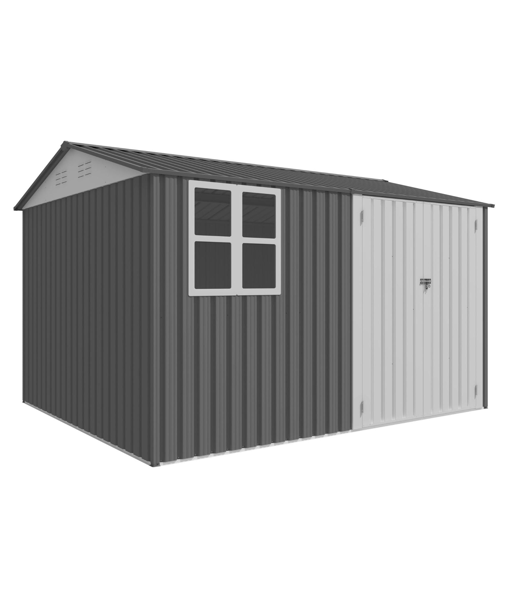 [08X10FT] Alora Outdoor Garden Tool Shed With Thickened Galvanized Steel, Sloped Roof, Vents And Double Lockable Doors (SAK66582)