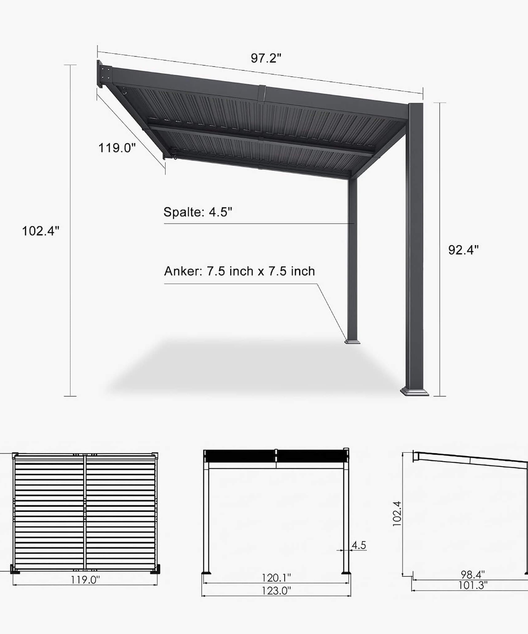 [08X10FT] Alora Modern Wall-Mounted Louvered Pergola With Aluminum Frame (SAK60977)