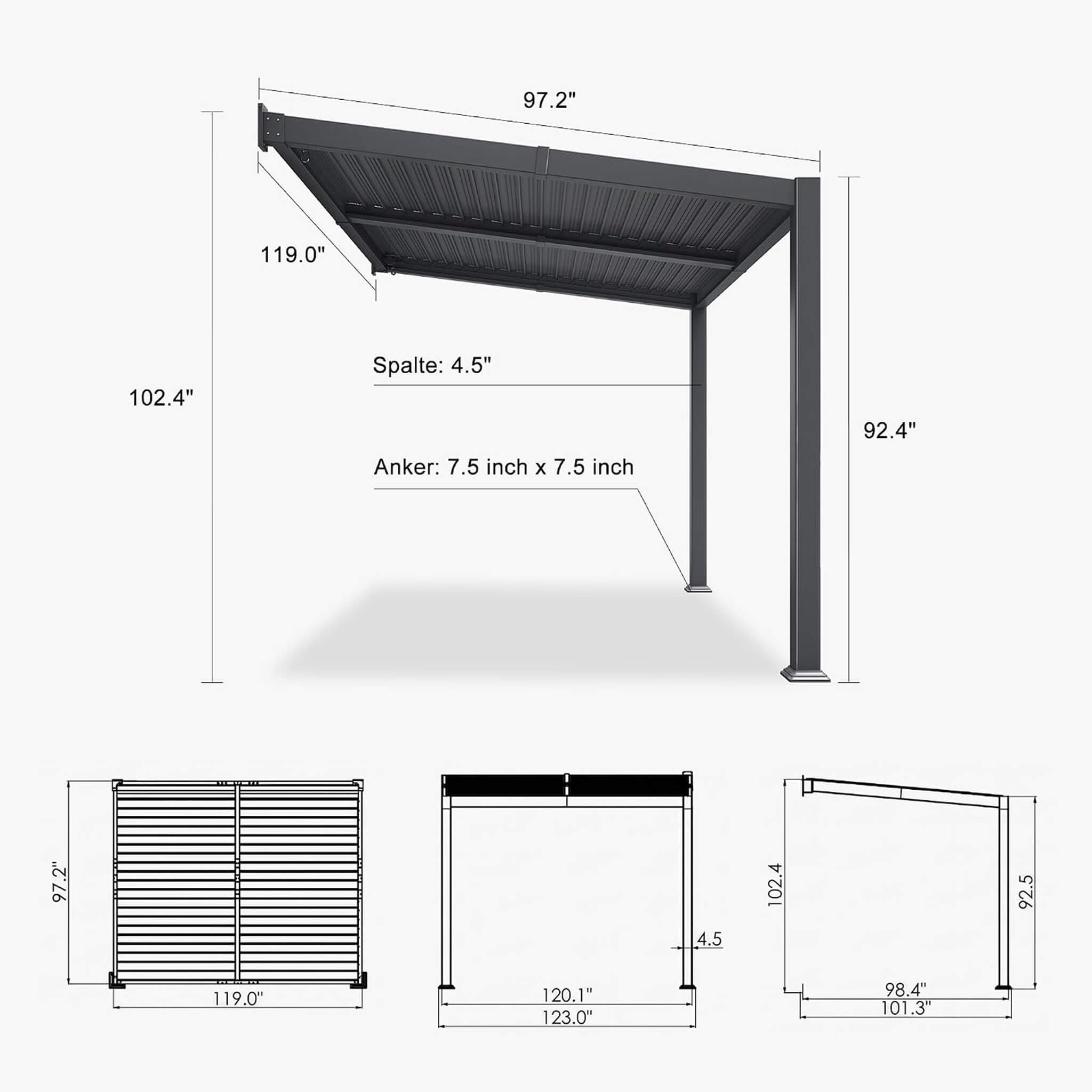 [08X10FT] Alora Modern Wall-Mounted Louvered Pergola With Aluminum Frame (SAK60977)
