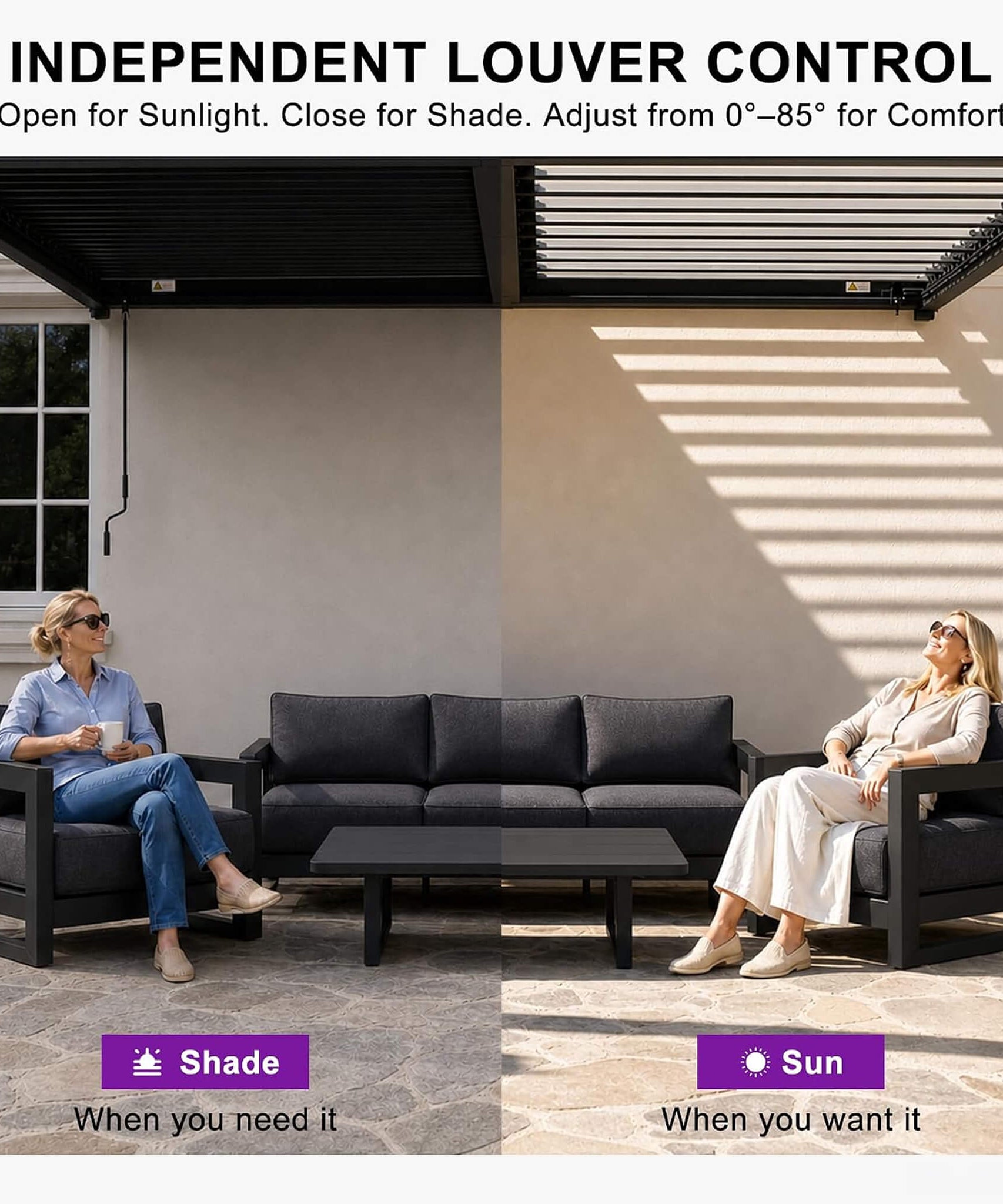 [08X10FT] Alora Modern Wall-Mounted Louvered Pergola With Aluminum Frame (SAK60977)