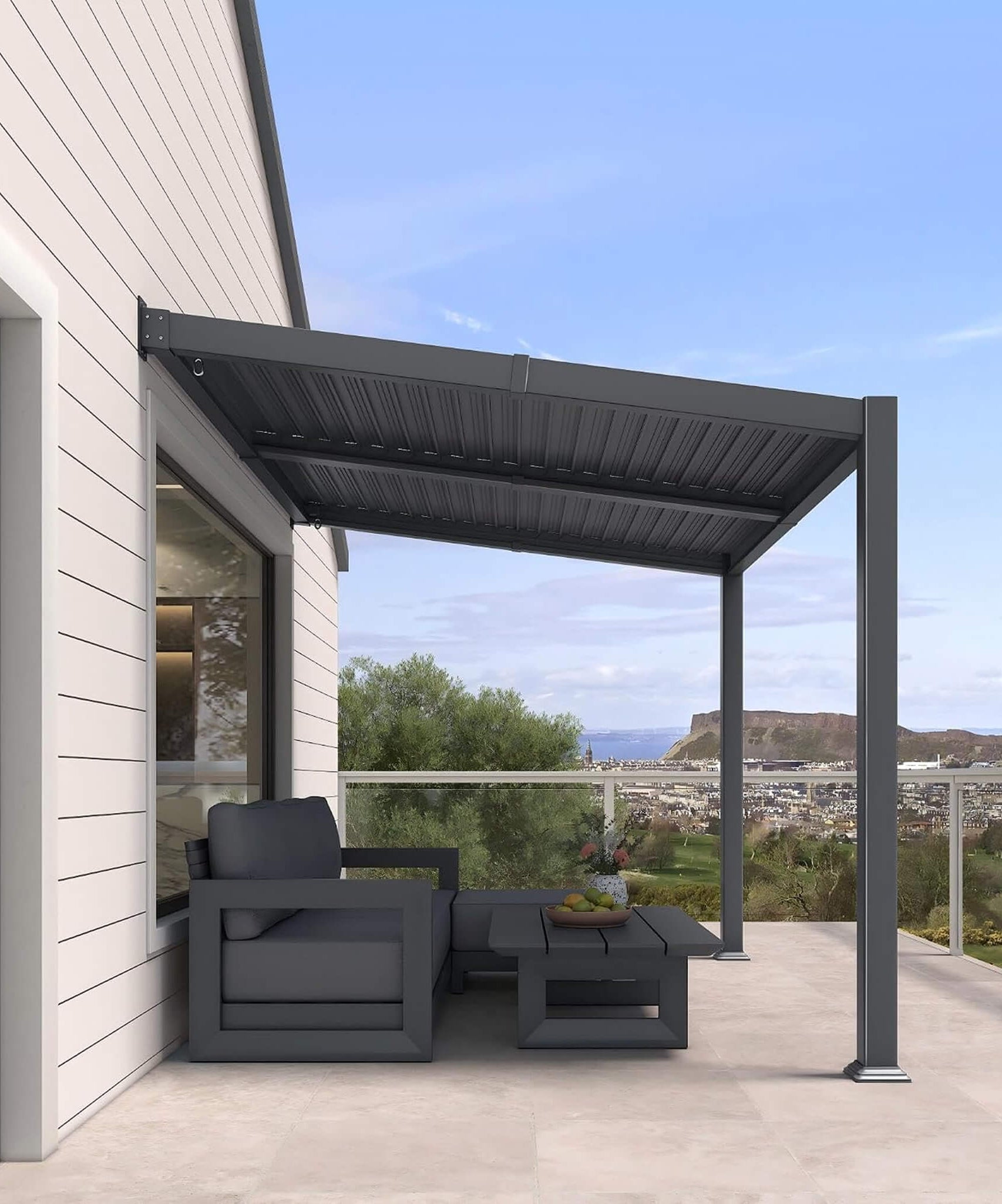 [08X10FT] Alora Modern Wall-Mounted Louvered Pergola With Aluminum Frame (SAK60977)