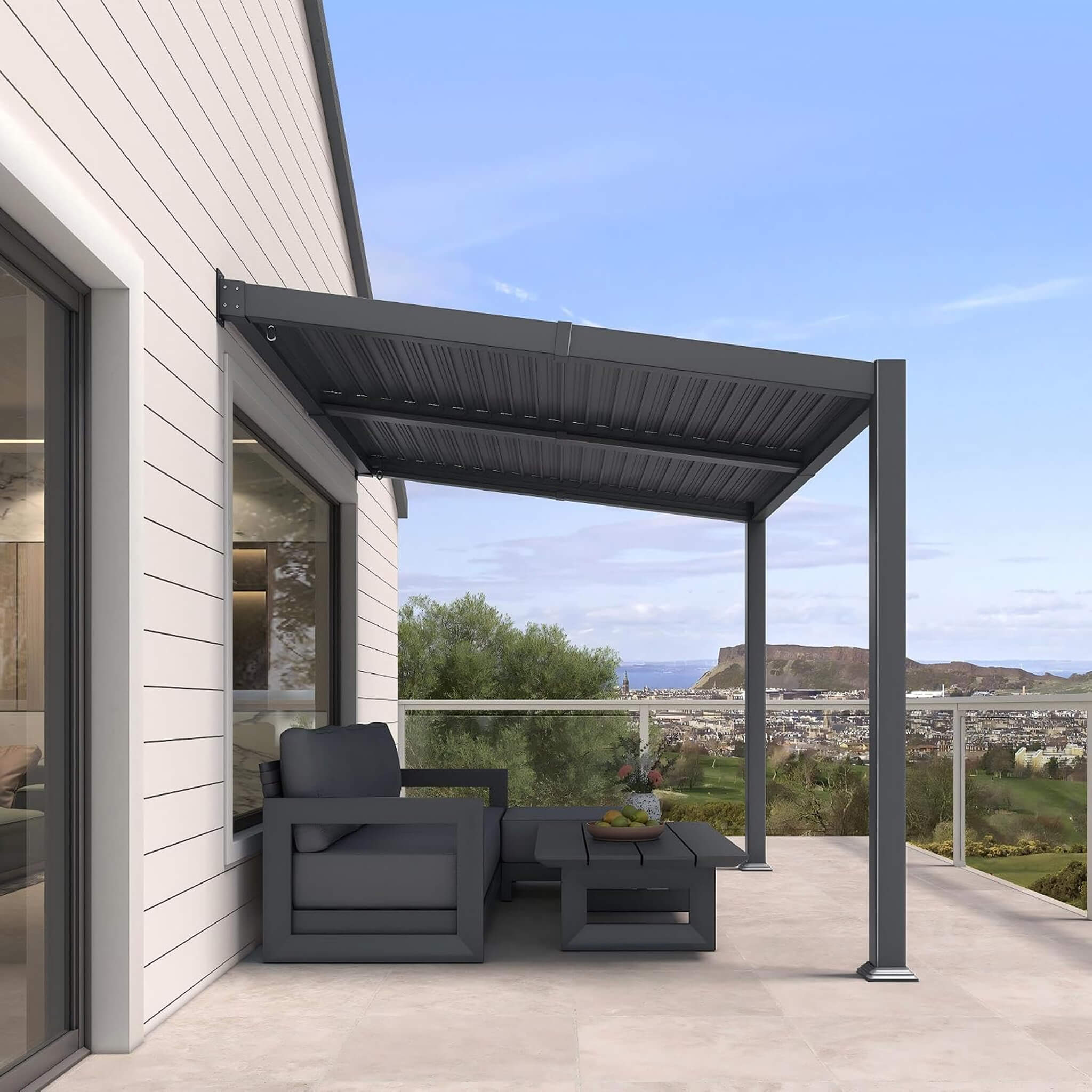 [08X10FT] Alora Modern Wall-Mounted Louvered Pergola With Aluminum Frame (SAK60977)