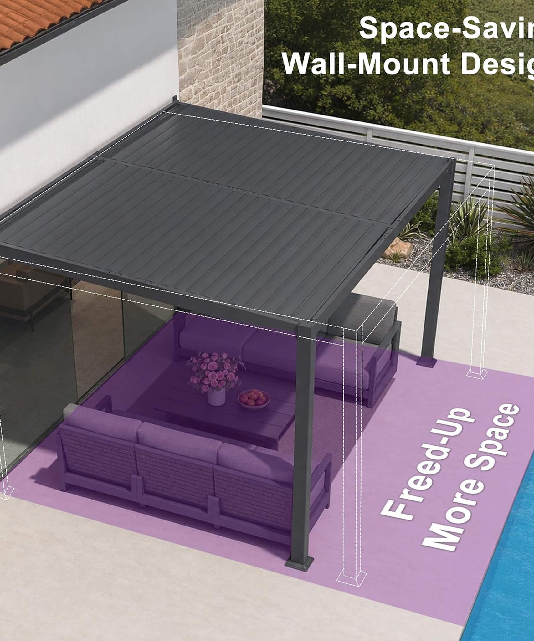 [08X10FT] Alora Modern Wall-Mounted Louvered Pergola With Aluminum Frame (SAK60977)
