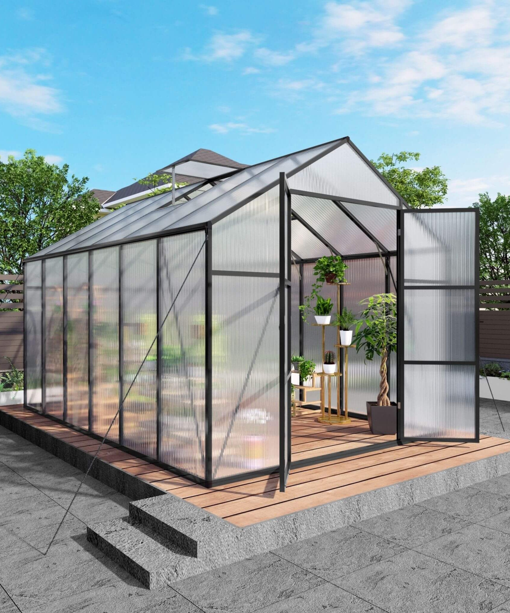 [08X12FT] All-Season Outdoor Backyard Polycarbonate Greenhouse With Raised Base And Aluminum Frame (SAK78614)