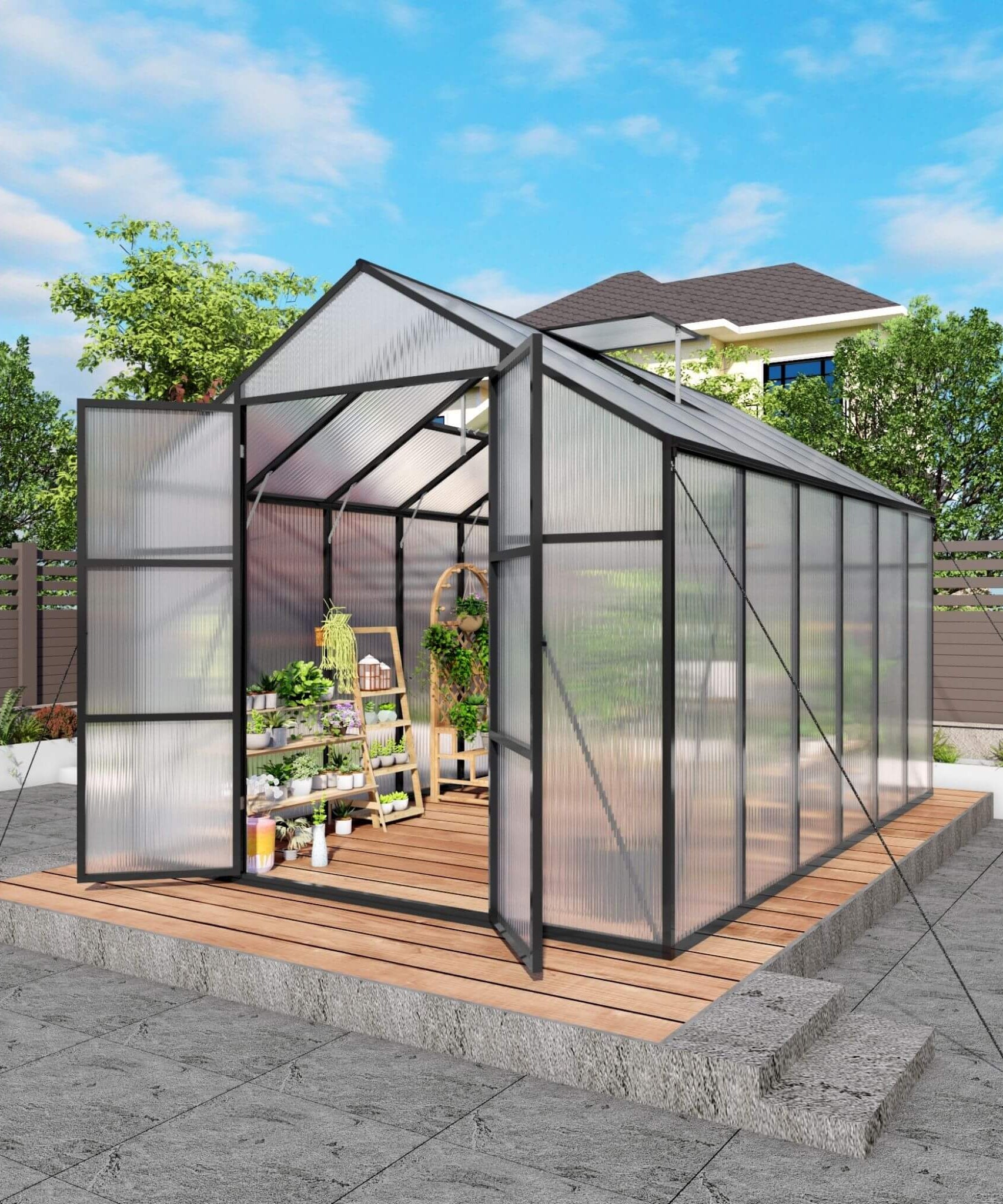 [08X12FT] All-Season Outdoor Backyard Polycarbonate Greenhouse With Raised Base And Aluminum Frame (SAK78614)
