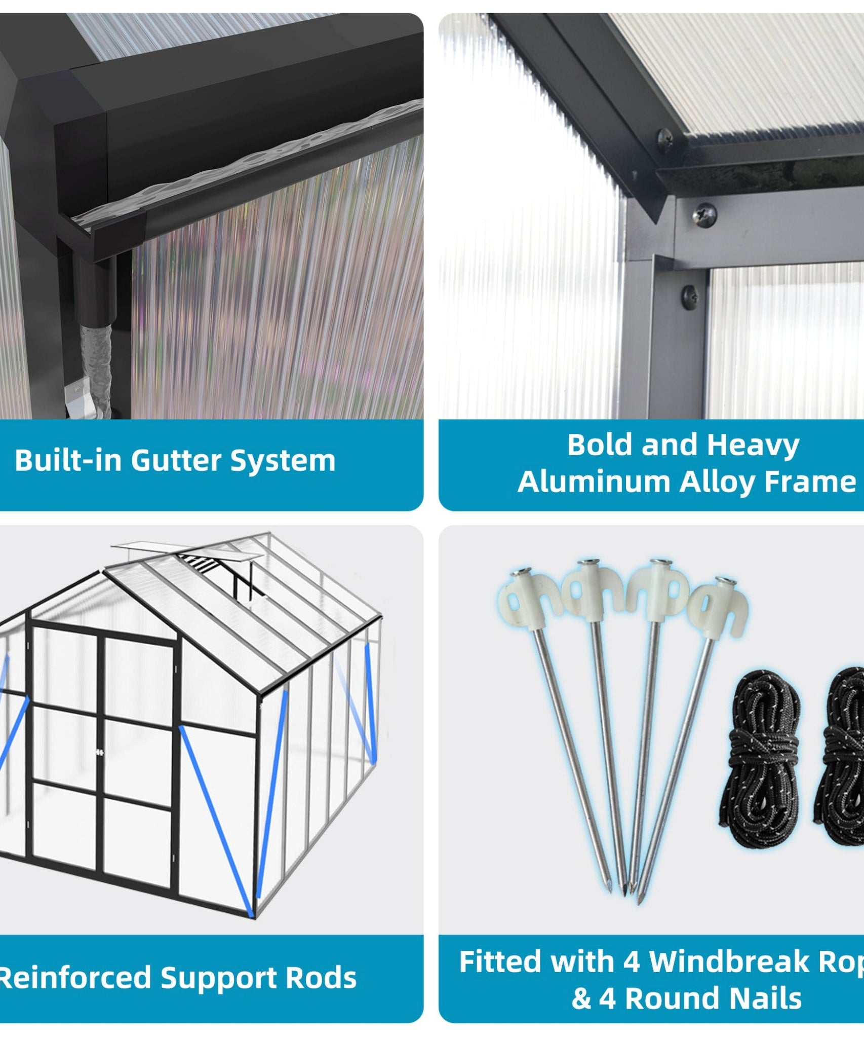 [08X12FT] All-Season Outdoor Backyard Polycarbonate Greenhouse With Raised Base And Aluminum Frame (SAK78614)