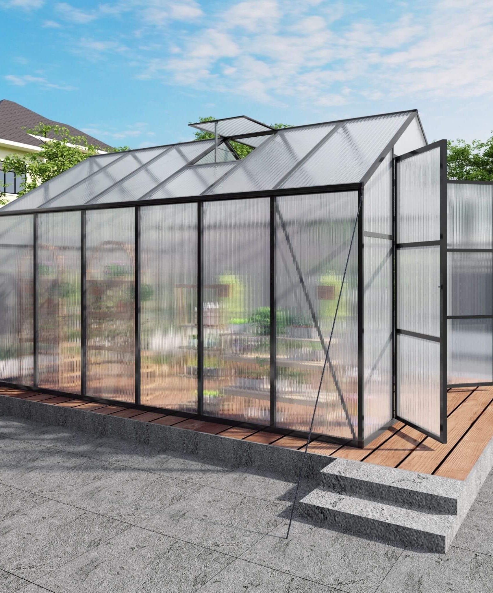 [08X12FT] All-Season Outdoor Backyard Polycarbonate Greenhouse With Raised Base And Aluminum Frame (SAK78614)
