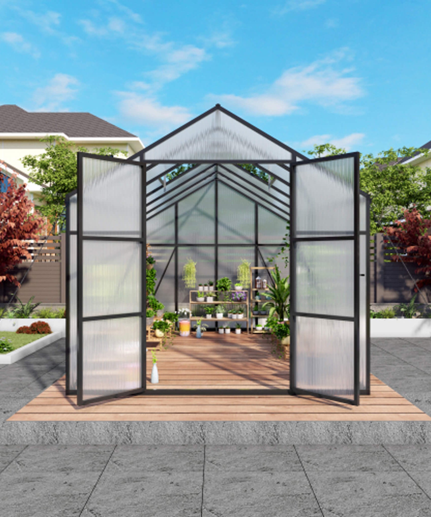 [08X12FT] All-Season Outdoor Backyard Polycarbonate Greenhouse With Raised Base And Aluminum Frame (SAK78614)