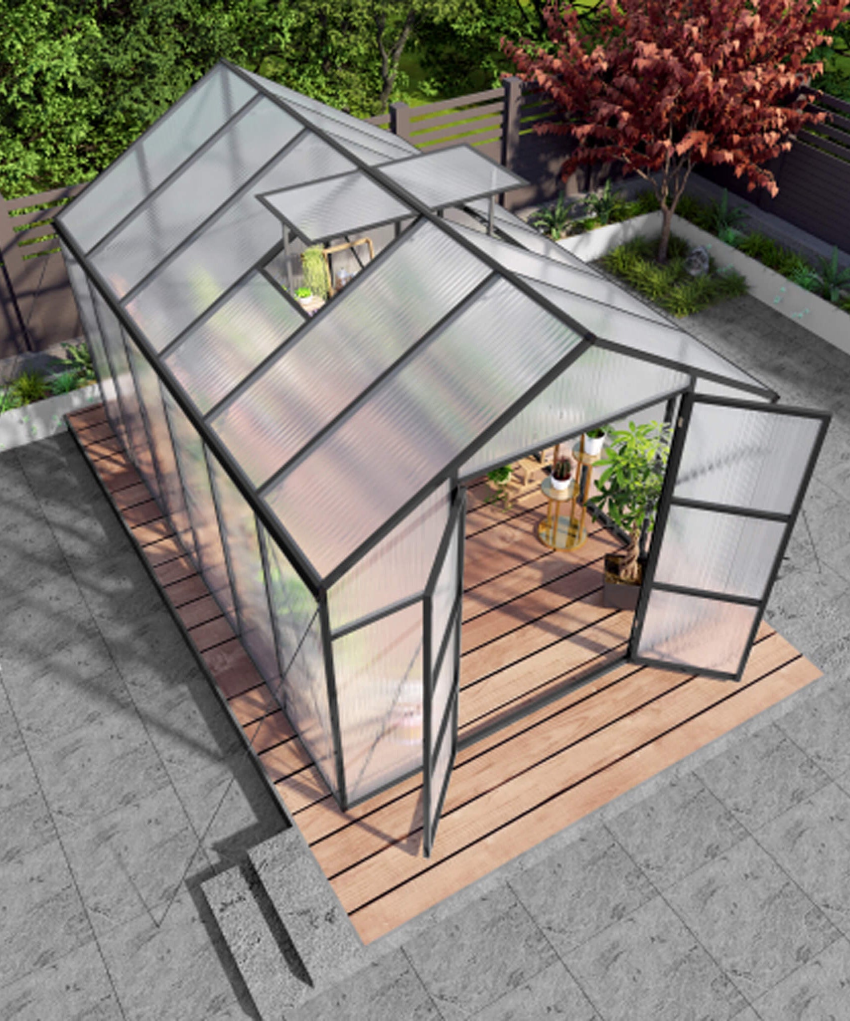 [08X12FT] All-Season Outdoor Backyard Polycarbonate Greenhouse With Raised Base And Aluminum Frame (SAK78614)
