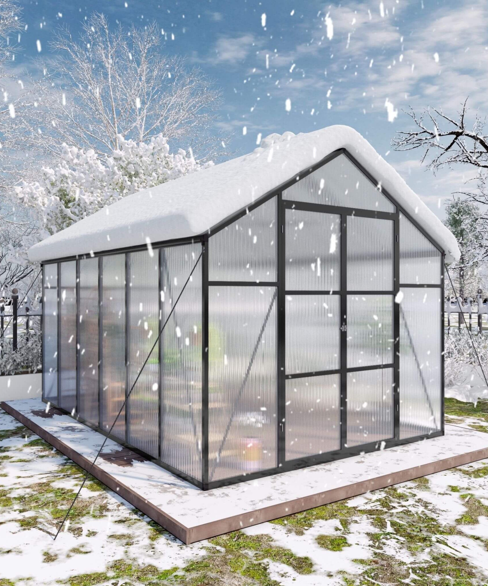 [08X12FT] All-Season Outdoor Backyard Polycarbonate Greenhouse With Raised Base And Aluminum Frame (SAK78614)