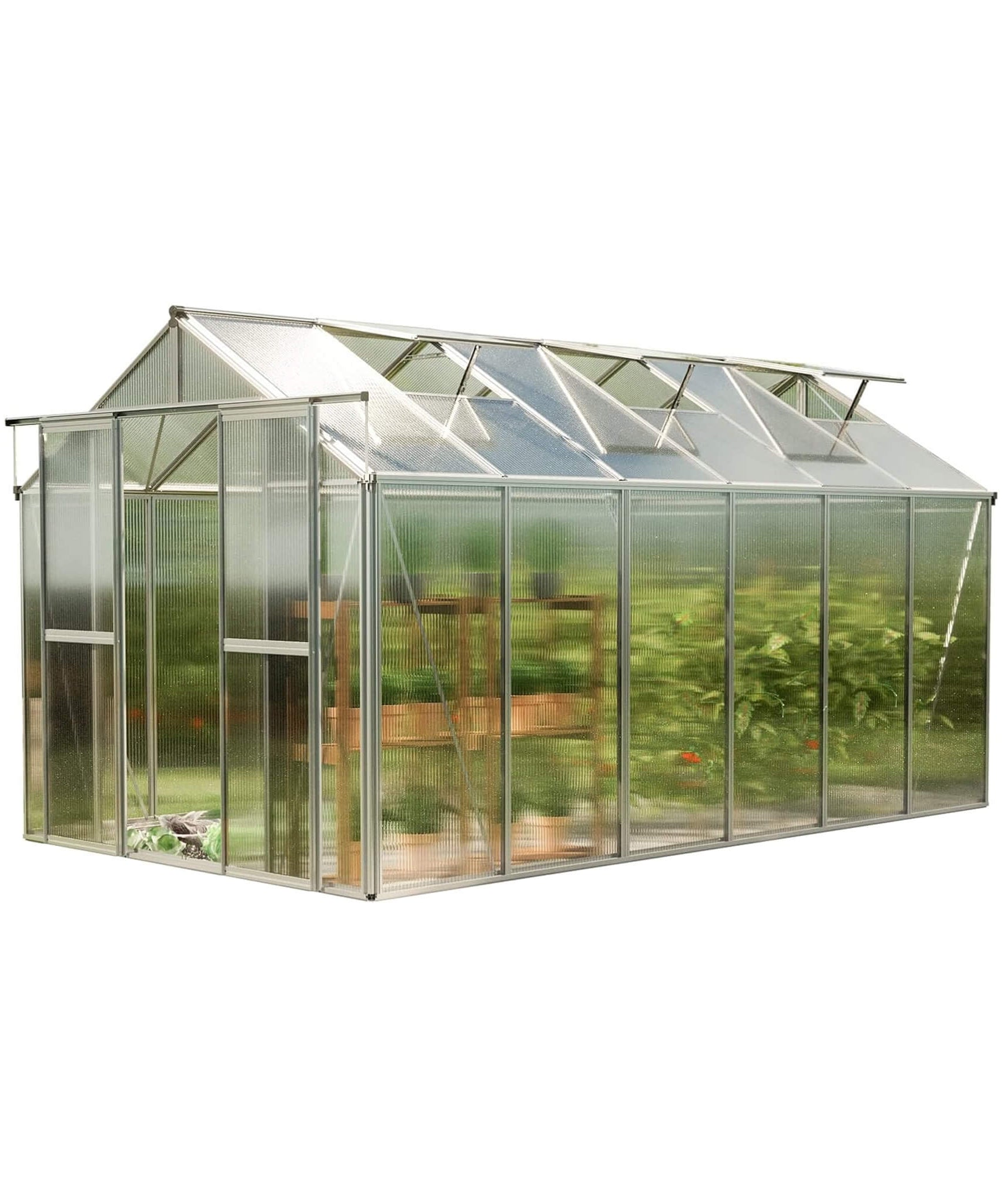 [08X12FT] Heavy-Duty Polycarbonate Outdoor Greenhouse With Aluminum Frame And Sliding Doors (SAK90426)