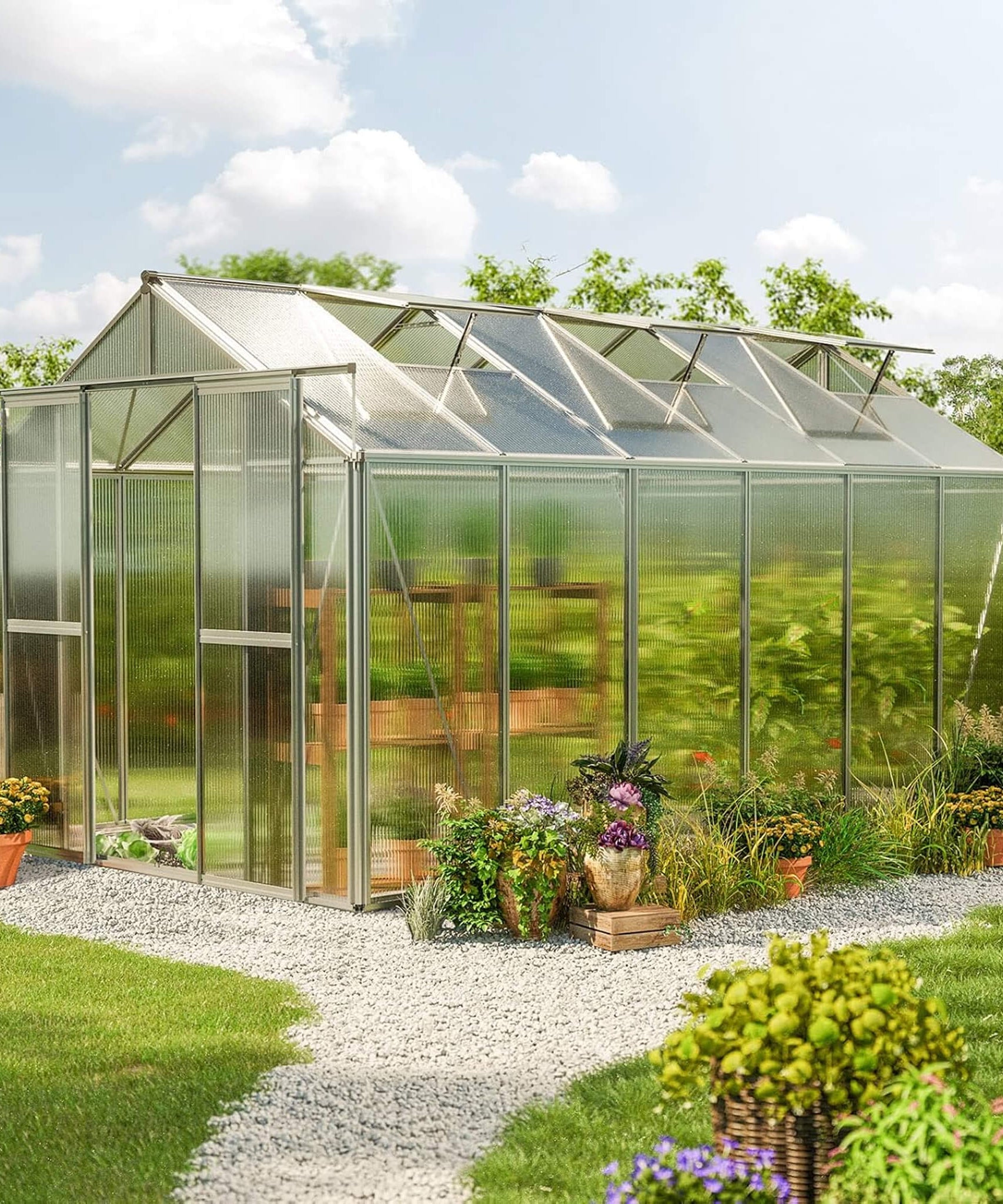 [08X12FT] Heavy-Duty Polycarbonate Outdoor Greenhouse With Aluminum Frame And Sliding Doors (SAK90426)