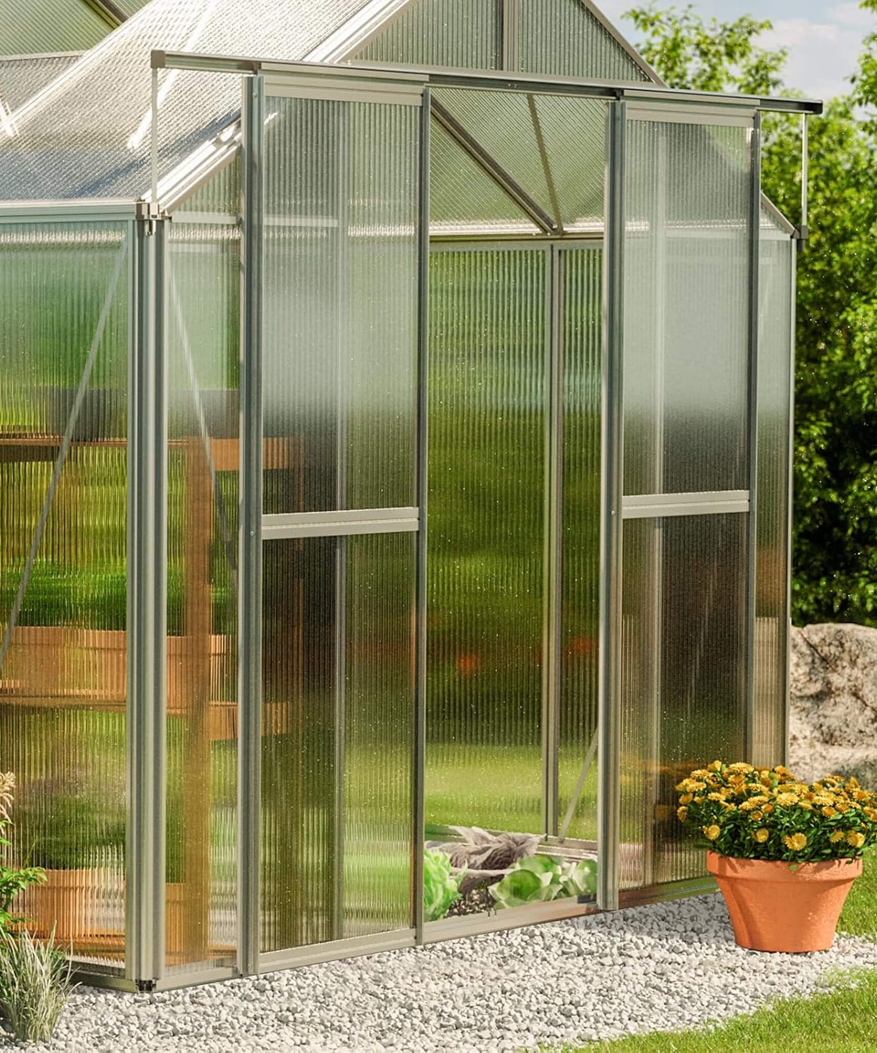 [08X12FT] Heavy-Duty Polycarbonate Outdoor Greenhouse With Aluminum Frame And Sliding Doors (SAK90426)