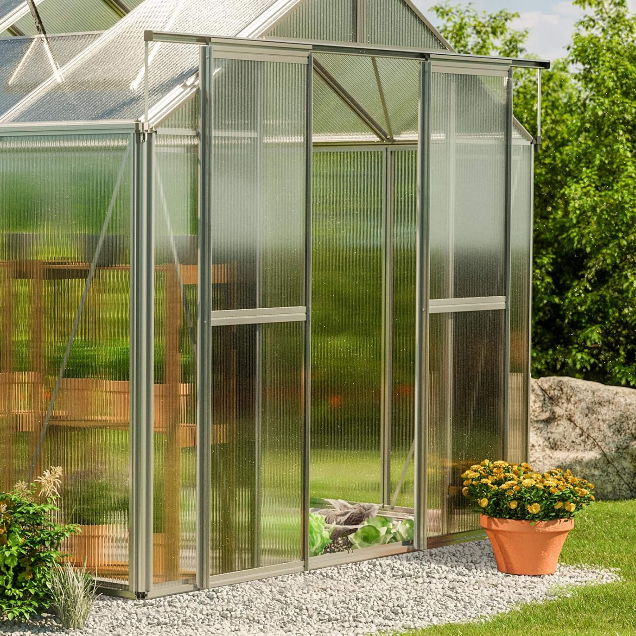 [08X12FT] Heavy-Duty Polycarbonate Outdoor Greenhouse With Aluminum Frame And Sliding Doors (SAK90426)